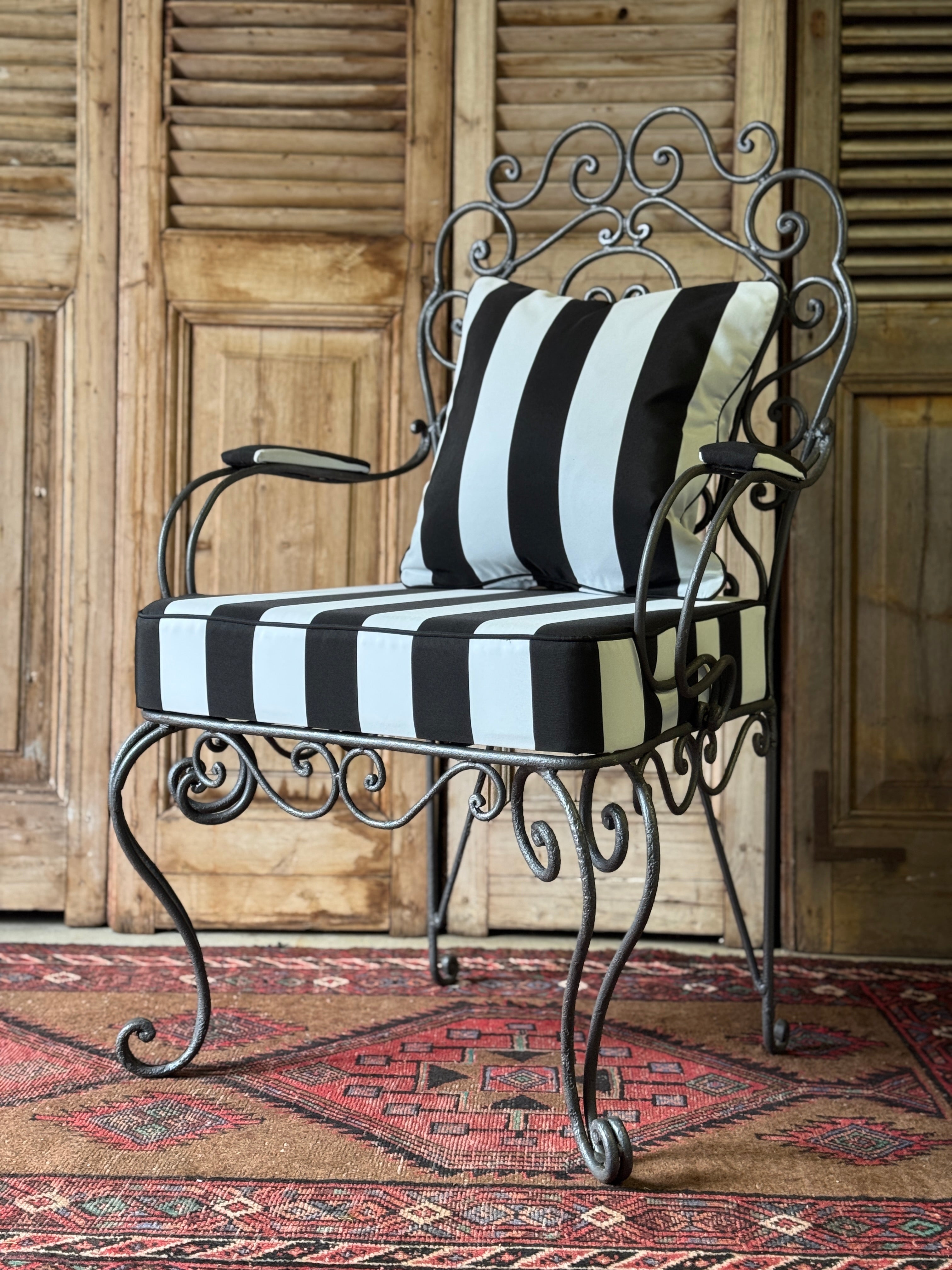 Pair of Newly Upholstered Vintage French Wrought Iron Chairs