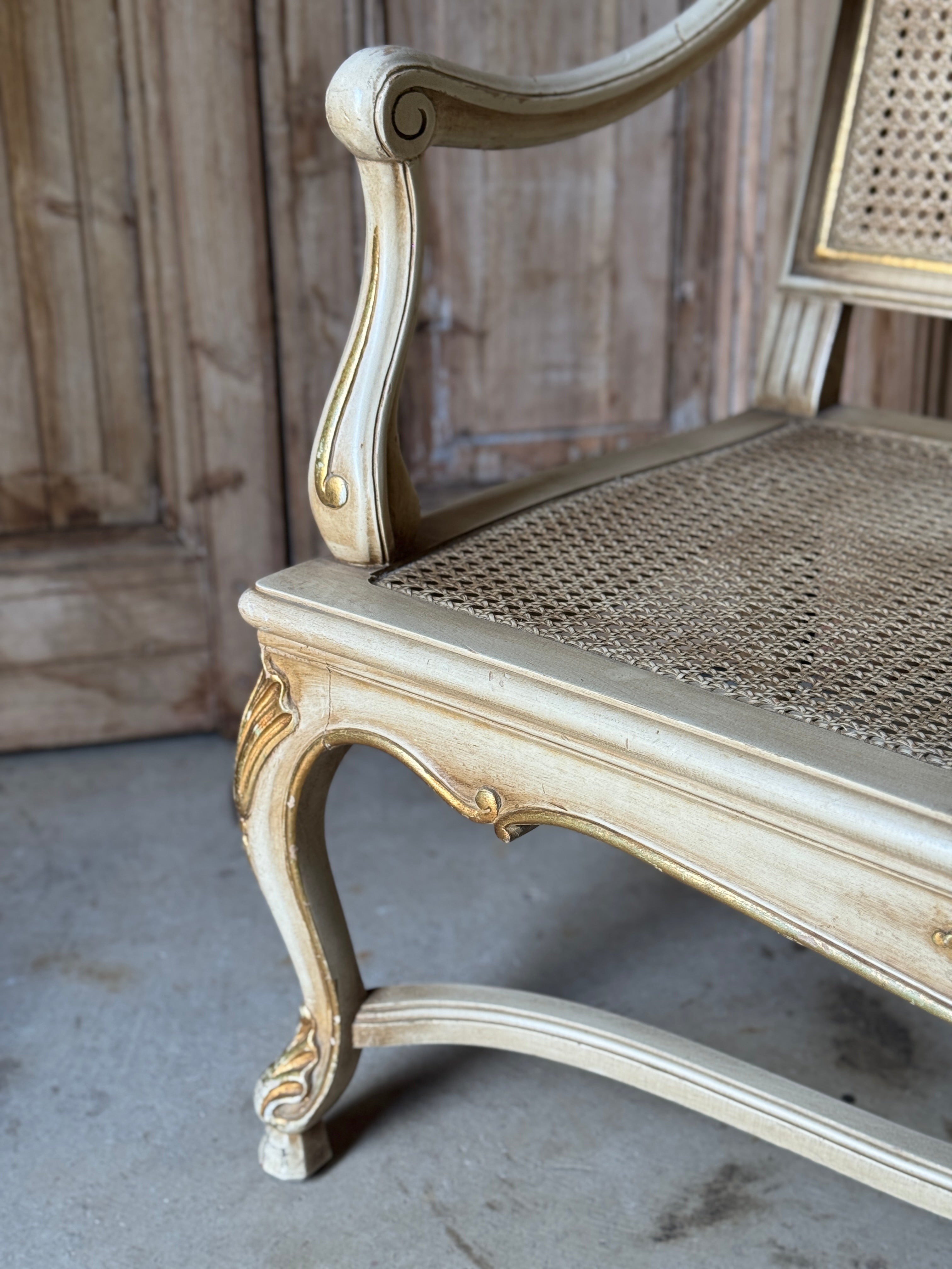 Vintage Louis XVI Style Rattan Settee