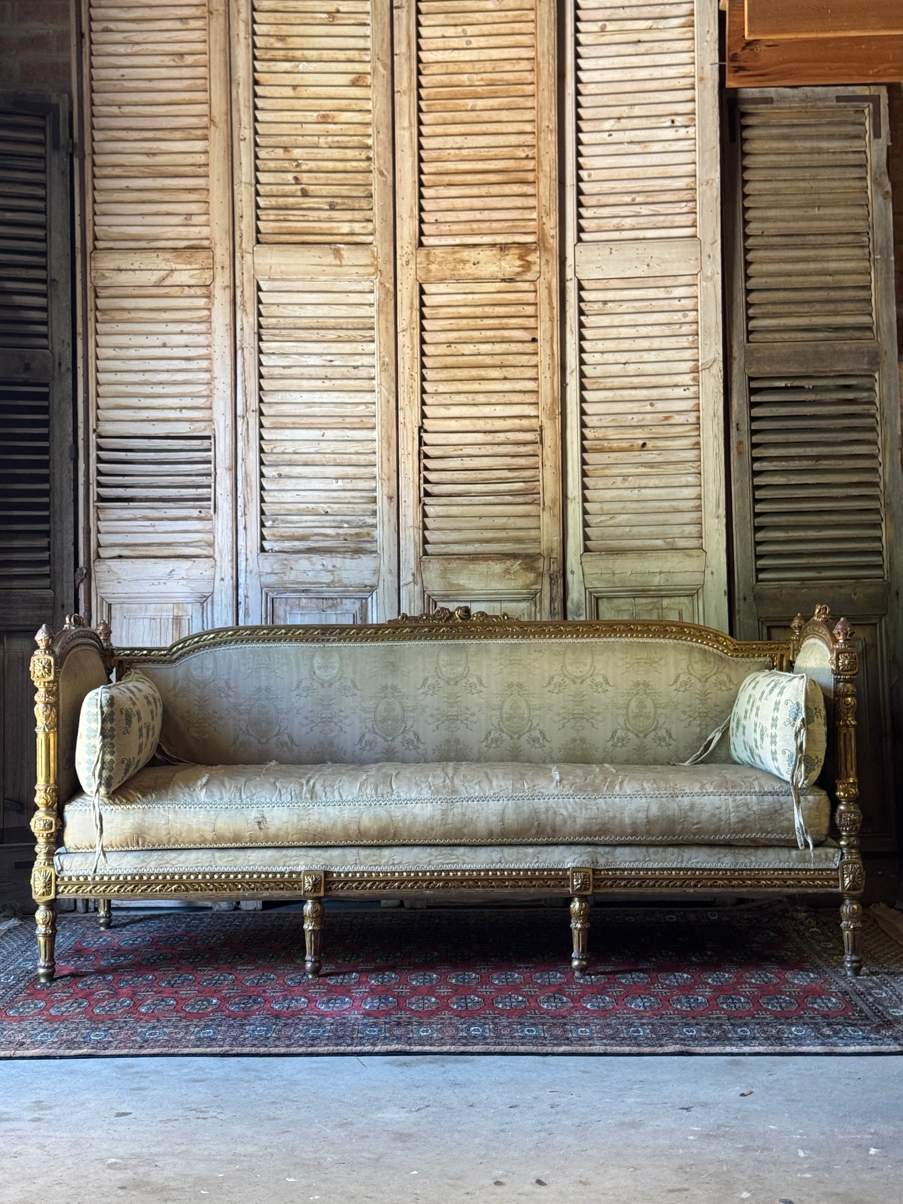 Antique French Louis XVI Style Giltwood Salon Sofa
