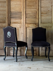 Set of 6 Provincial Black Velvet Dining Chairs