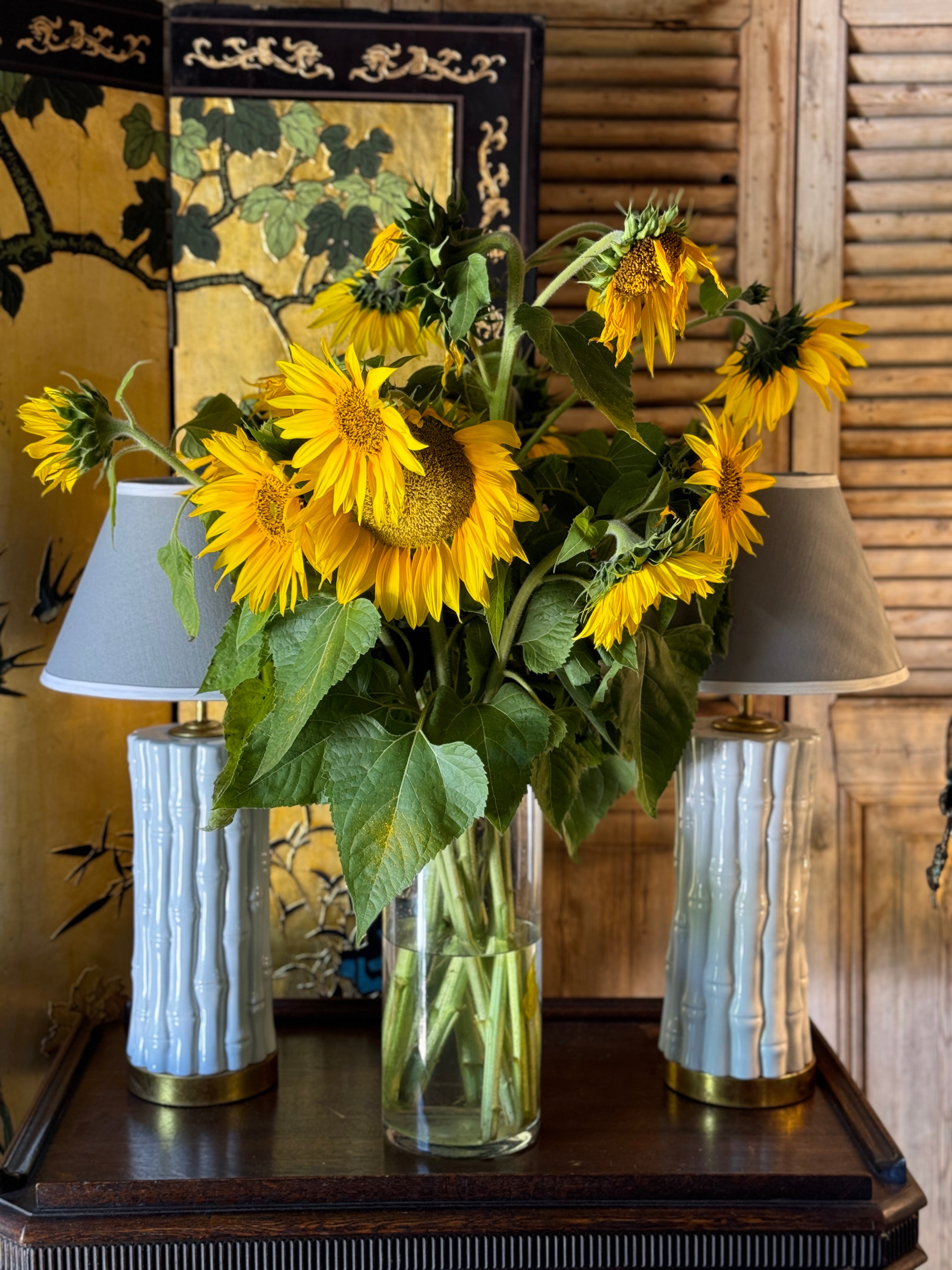 Vintage Pair of Ceramic Bamboo Table Lamps