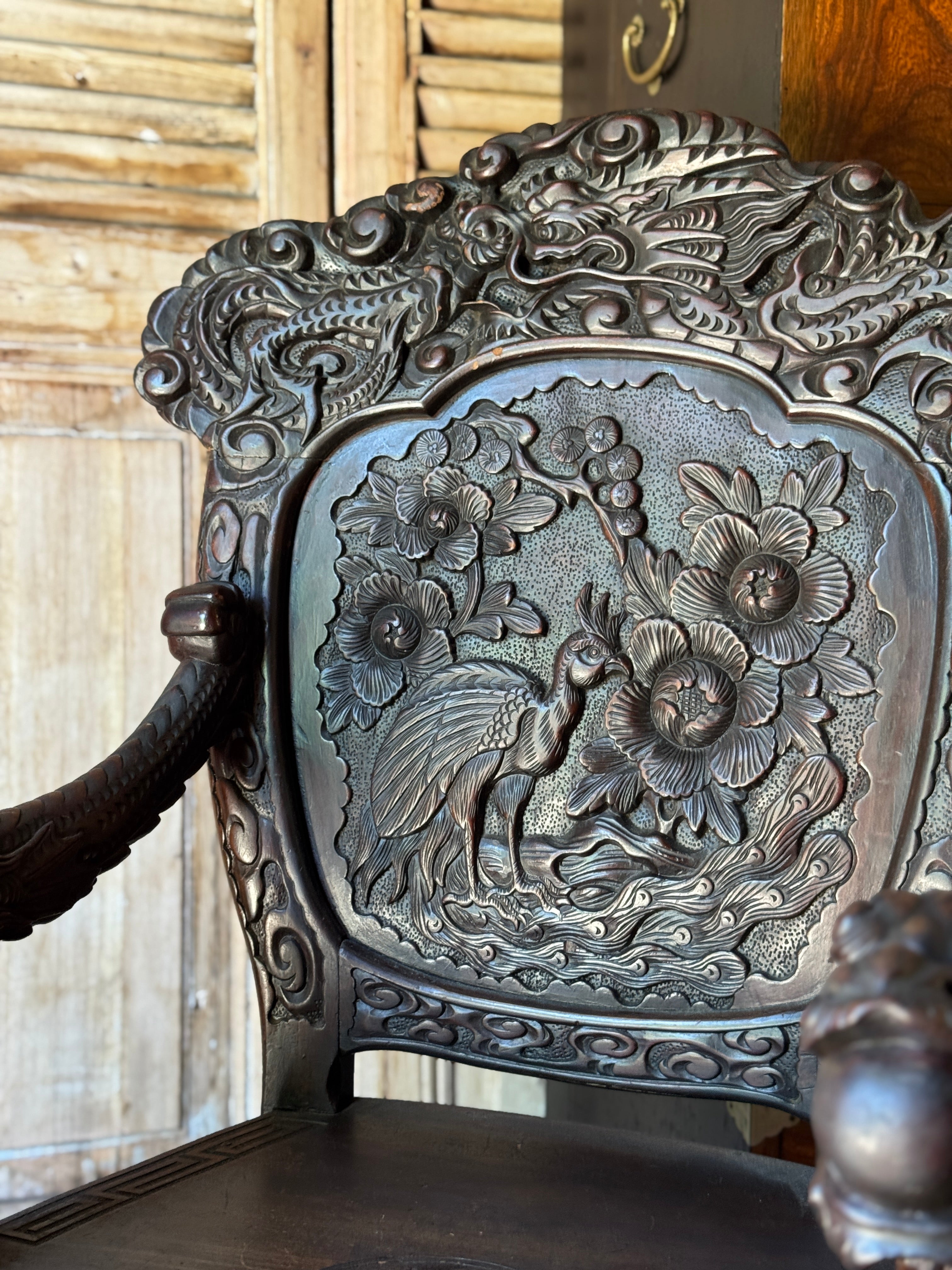 Antique 19th Century Chinese Dragon Throne Chair
