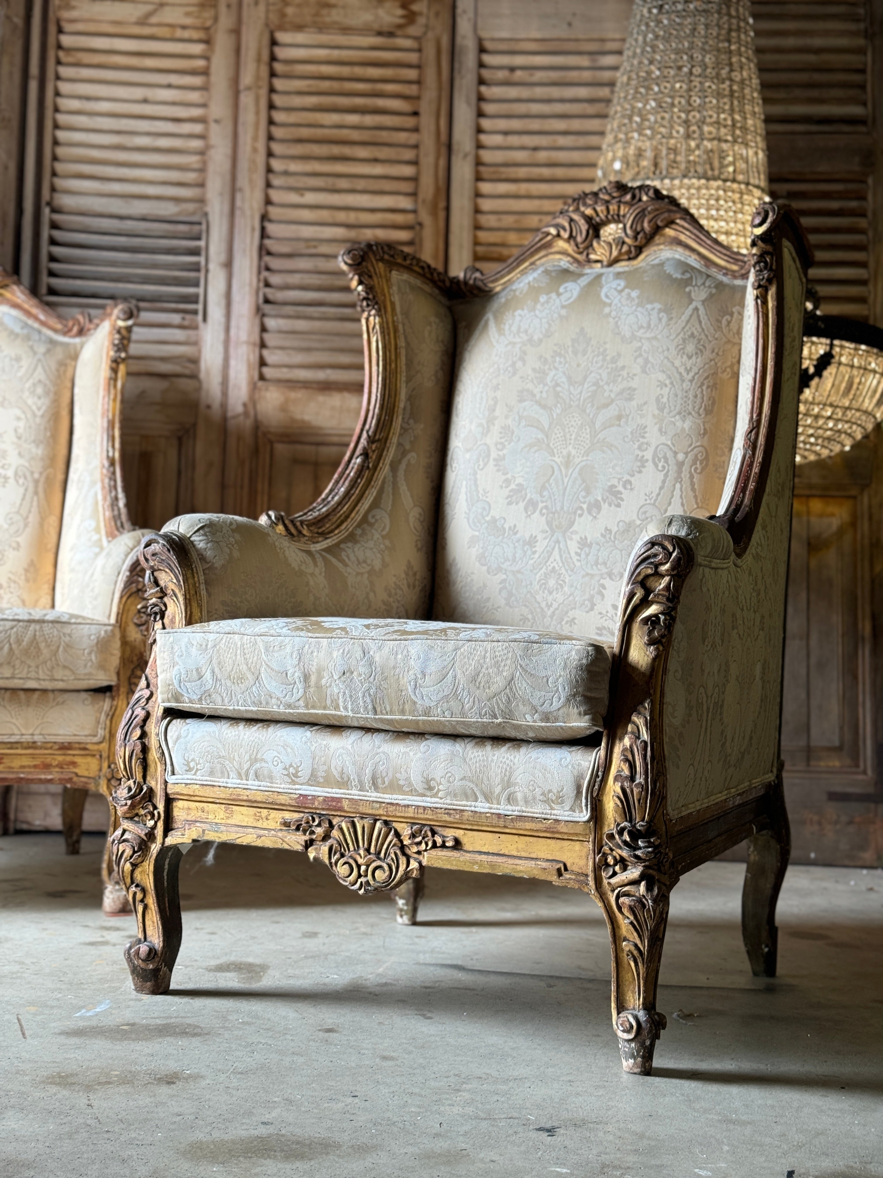 Vintage French Baroque Style Wingchairs