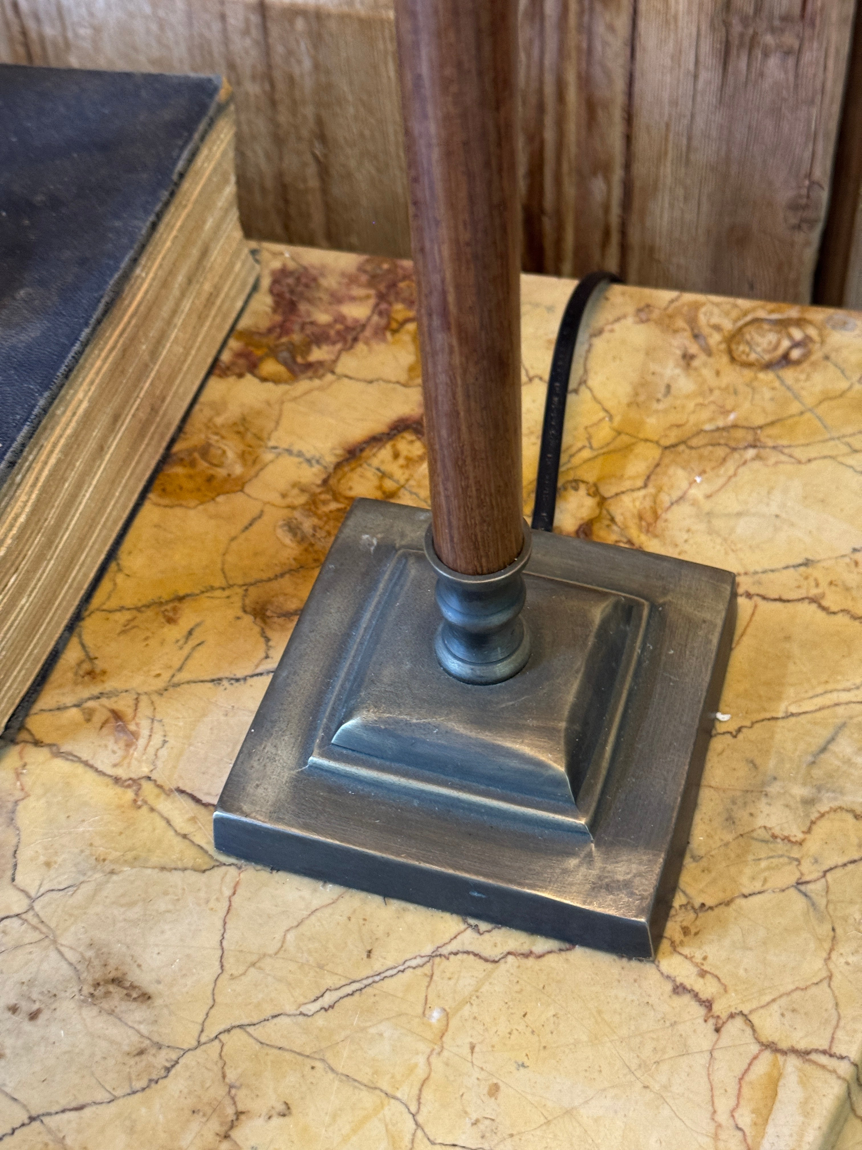 Vintage Turned Timber Table Lamp with Metal Drum Shade