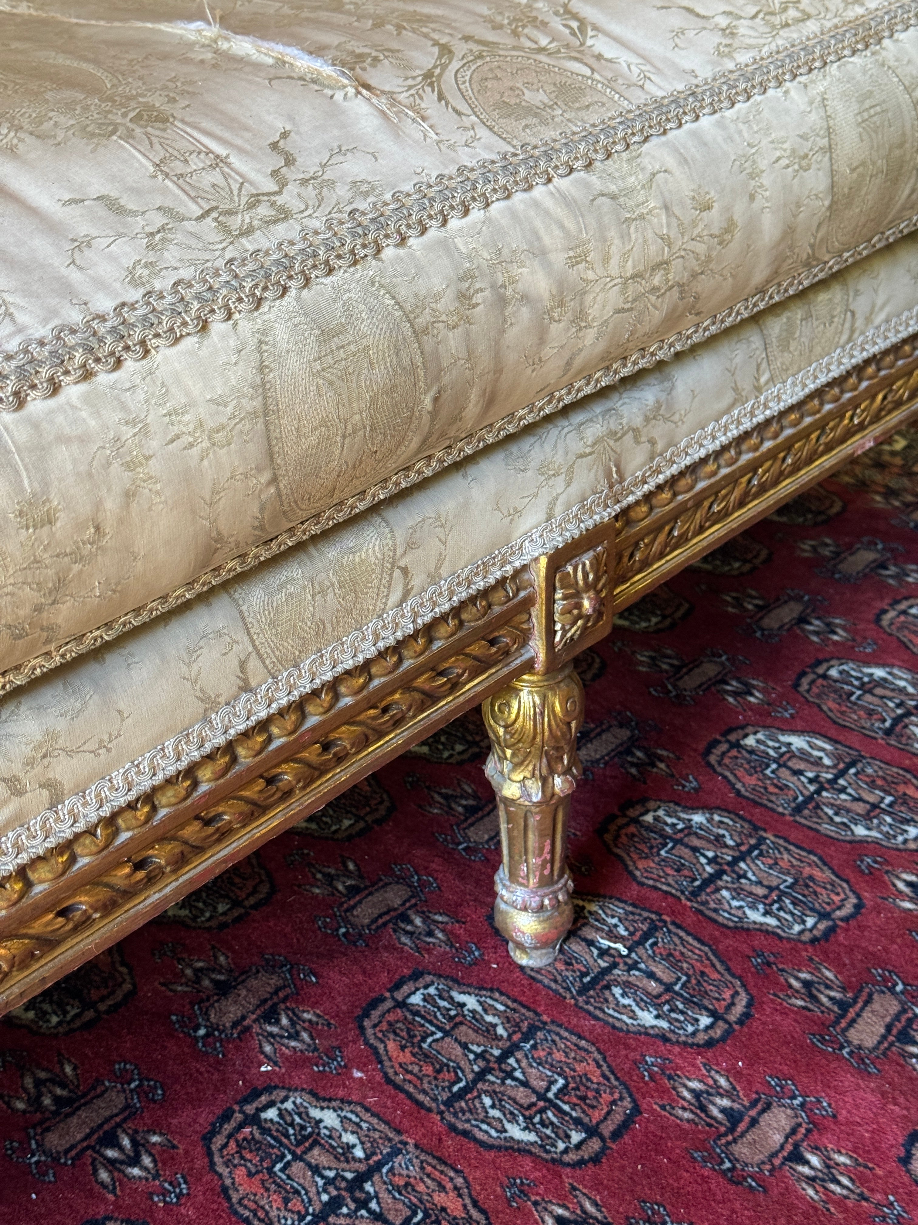 Antique French Louis XVI Style Giltwood Salon Sofa