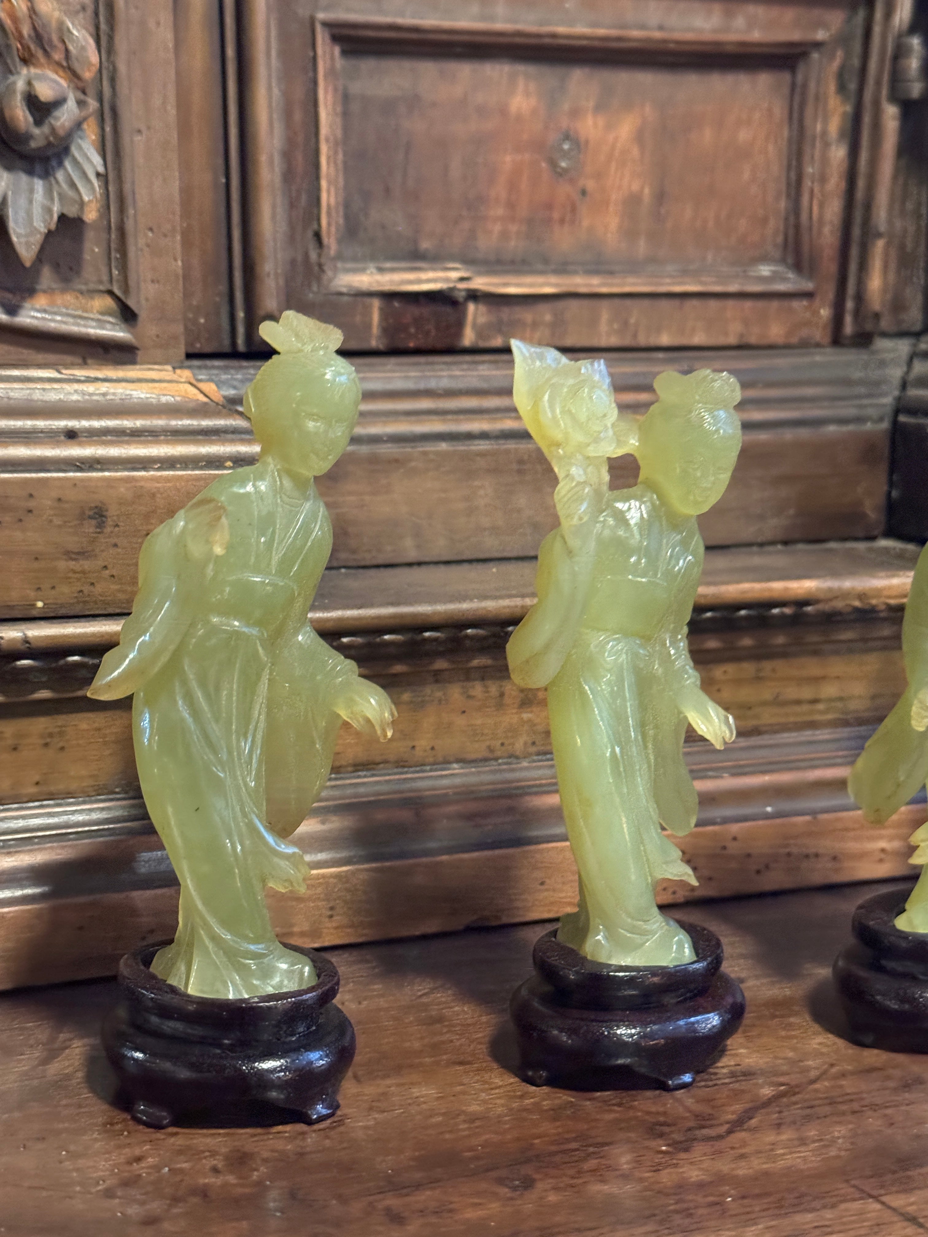Set of 5 Vintage Chinese Carved Green Stone Courtesans
