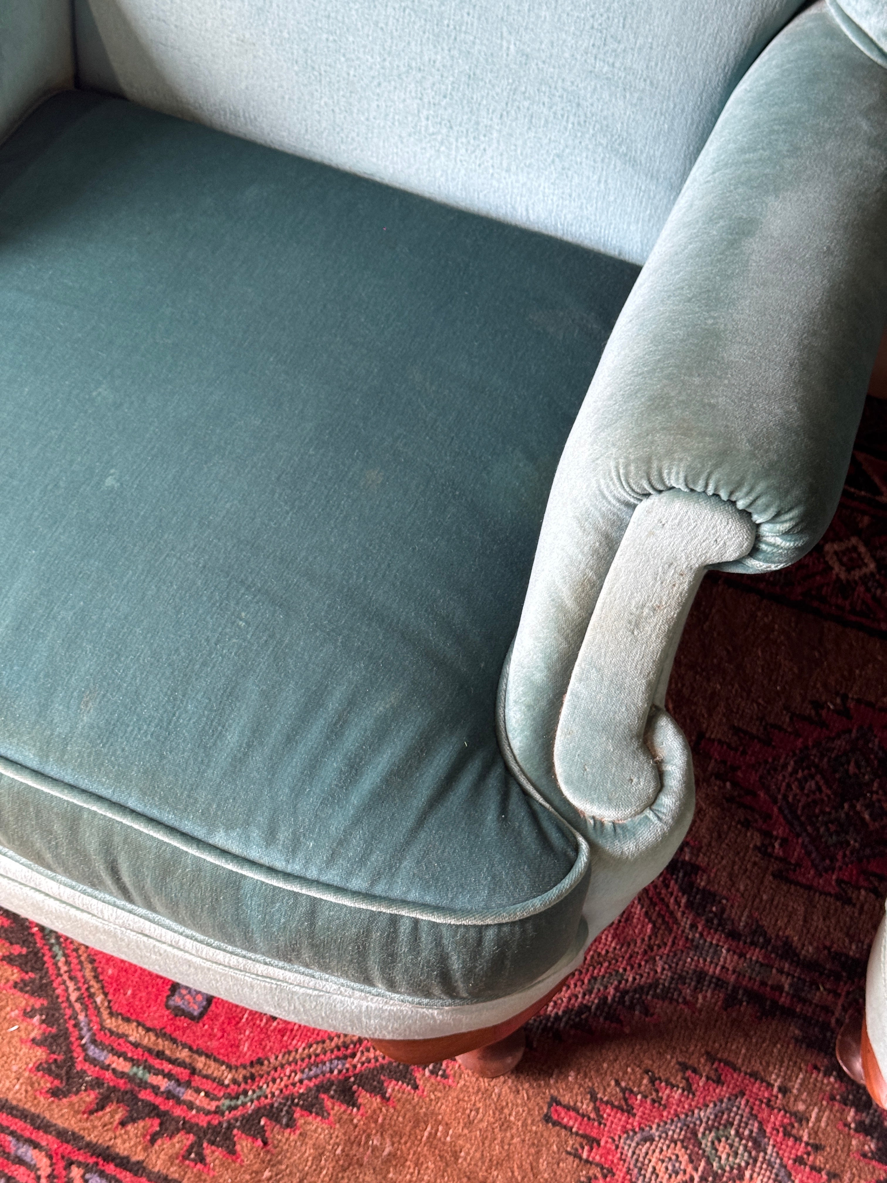 Pair of Vintage Wingback Armchairs – Blue Velvet