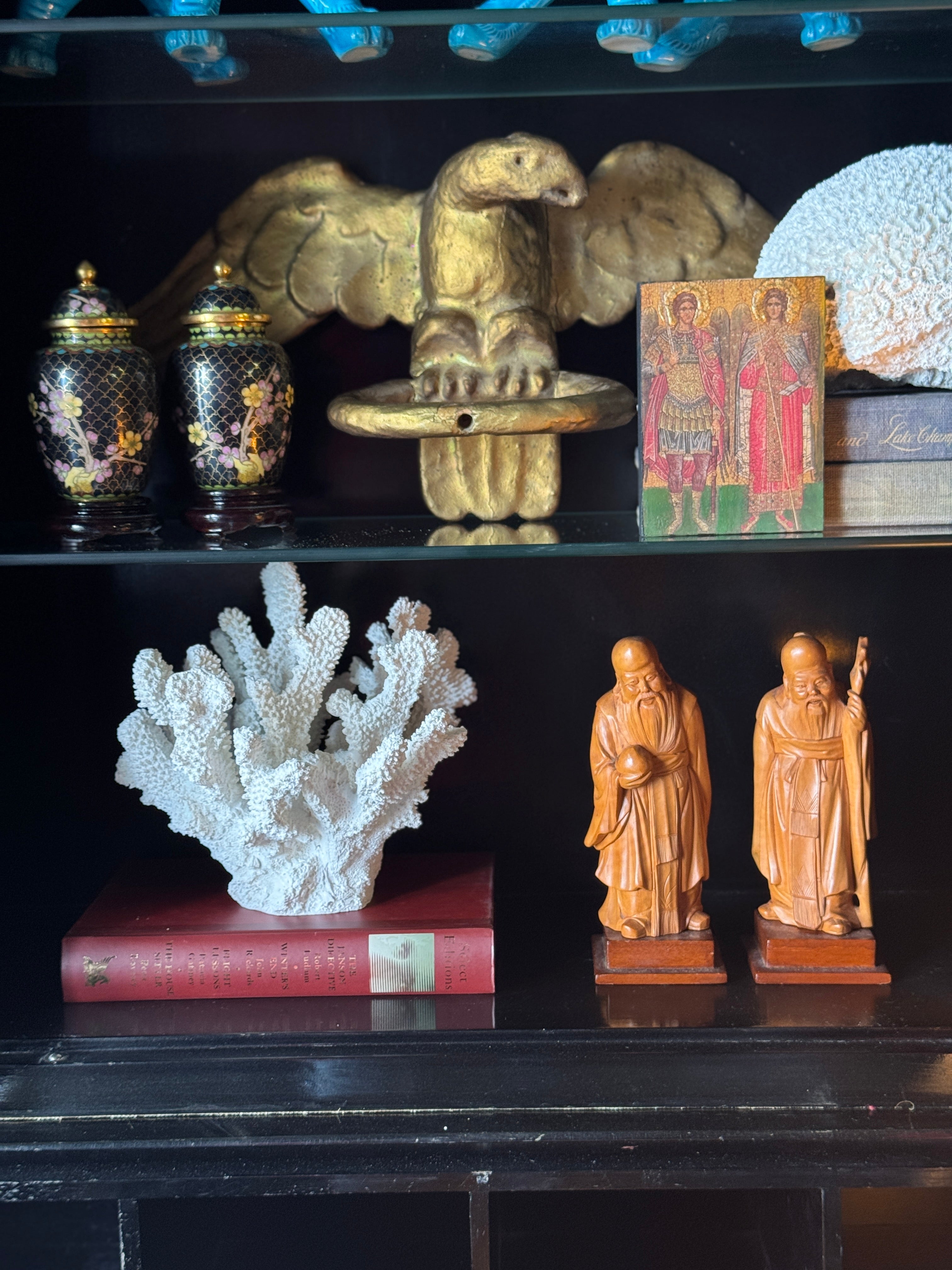 Pair of Vintage Carved Timber Immortal Figures Depicting Shou Xing Gong