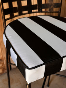 Pair of Vintage French Metal Bar / Outdoor Stools with New Upholstery