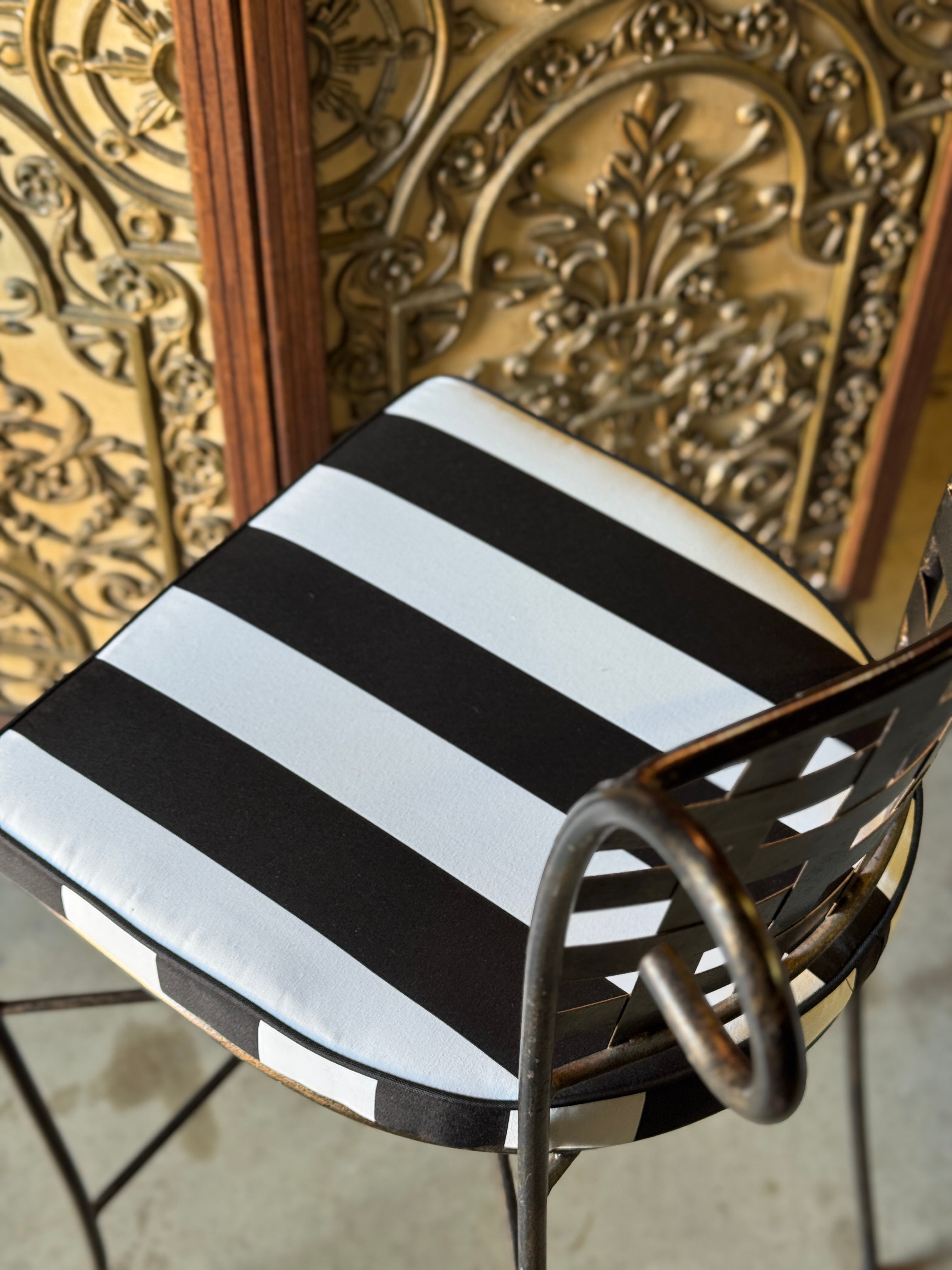 Pair of Vintage French Metal Bar / Outdoor Stools with New Upholstery