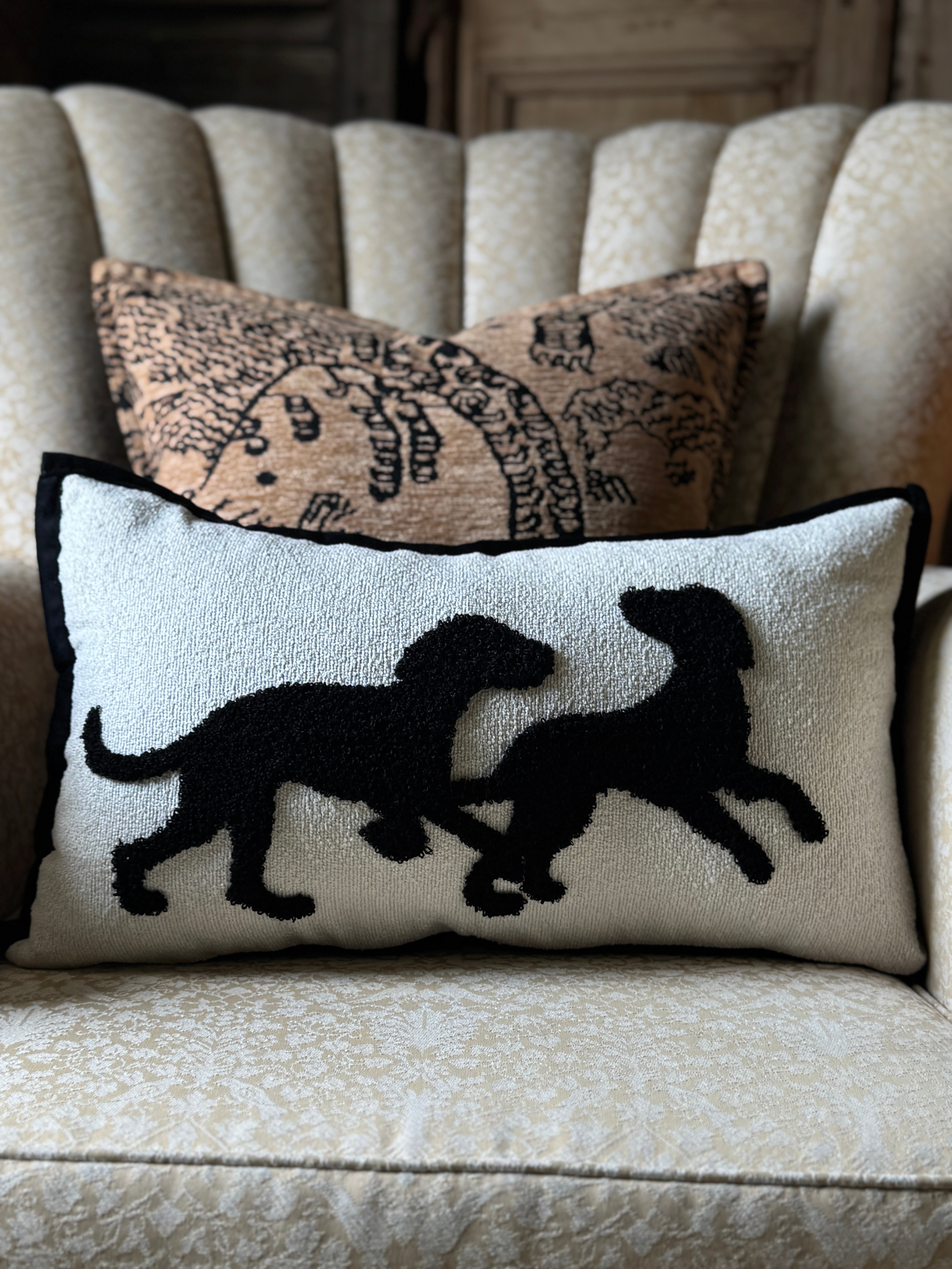 Black Labrador Silhouette Rectangle Cushion with Feather Insert