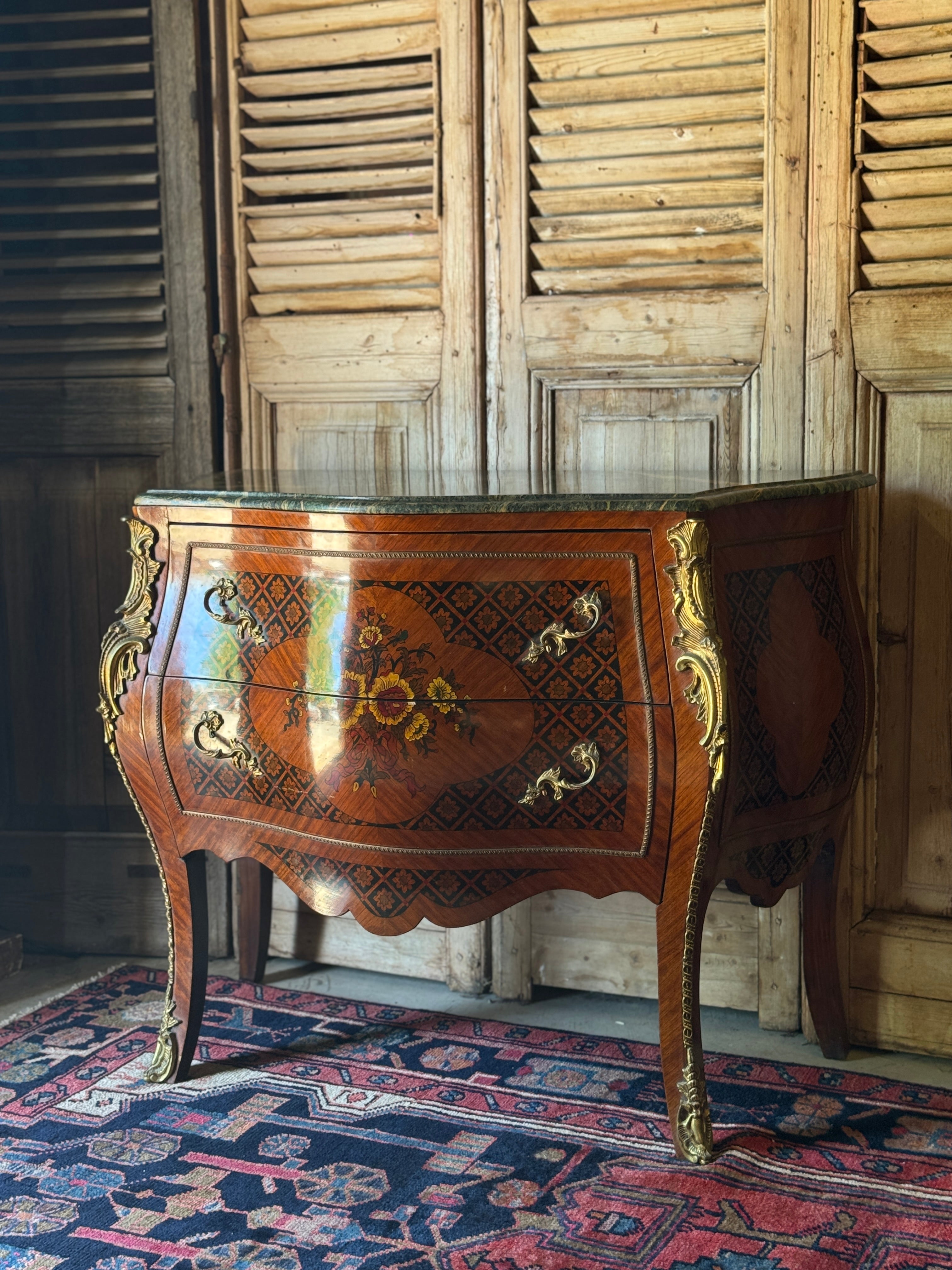 Vintage French Louis XV-Style Bombe Commode with Marble Top