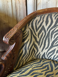 Pair of Carved Timber Empire Tub Chairs with Zebra Upholstery