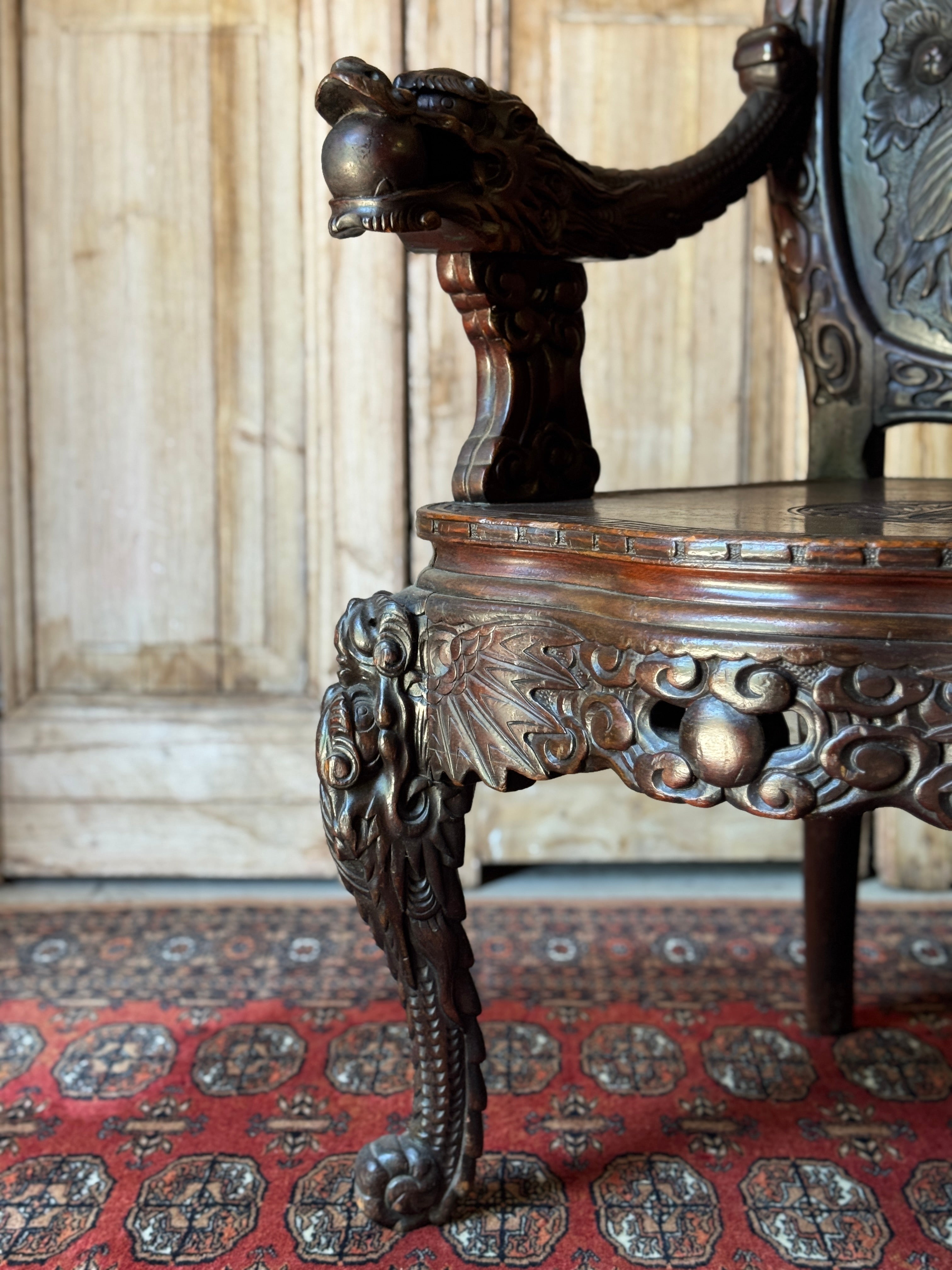 Antique 19th Century Chinese Dragon Throne Chair