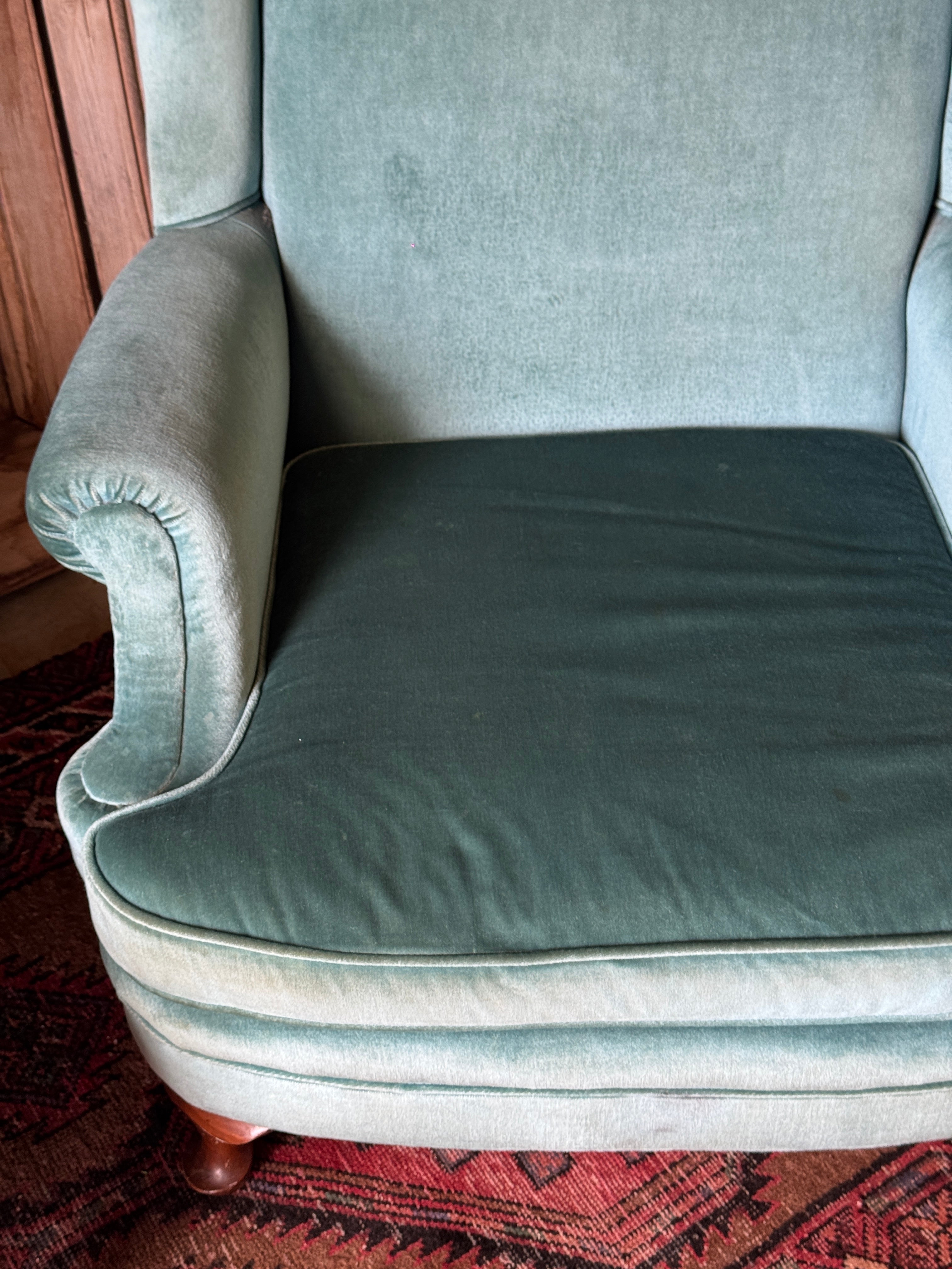 Pair of Vintage Wingback Armchairs – Blue Velvet