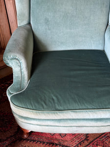 Pair of Vintage Wingback Armchairs – Blue Velvet