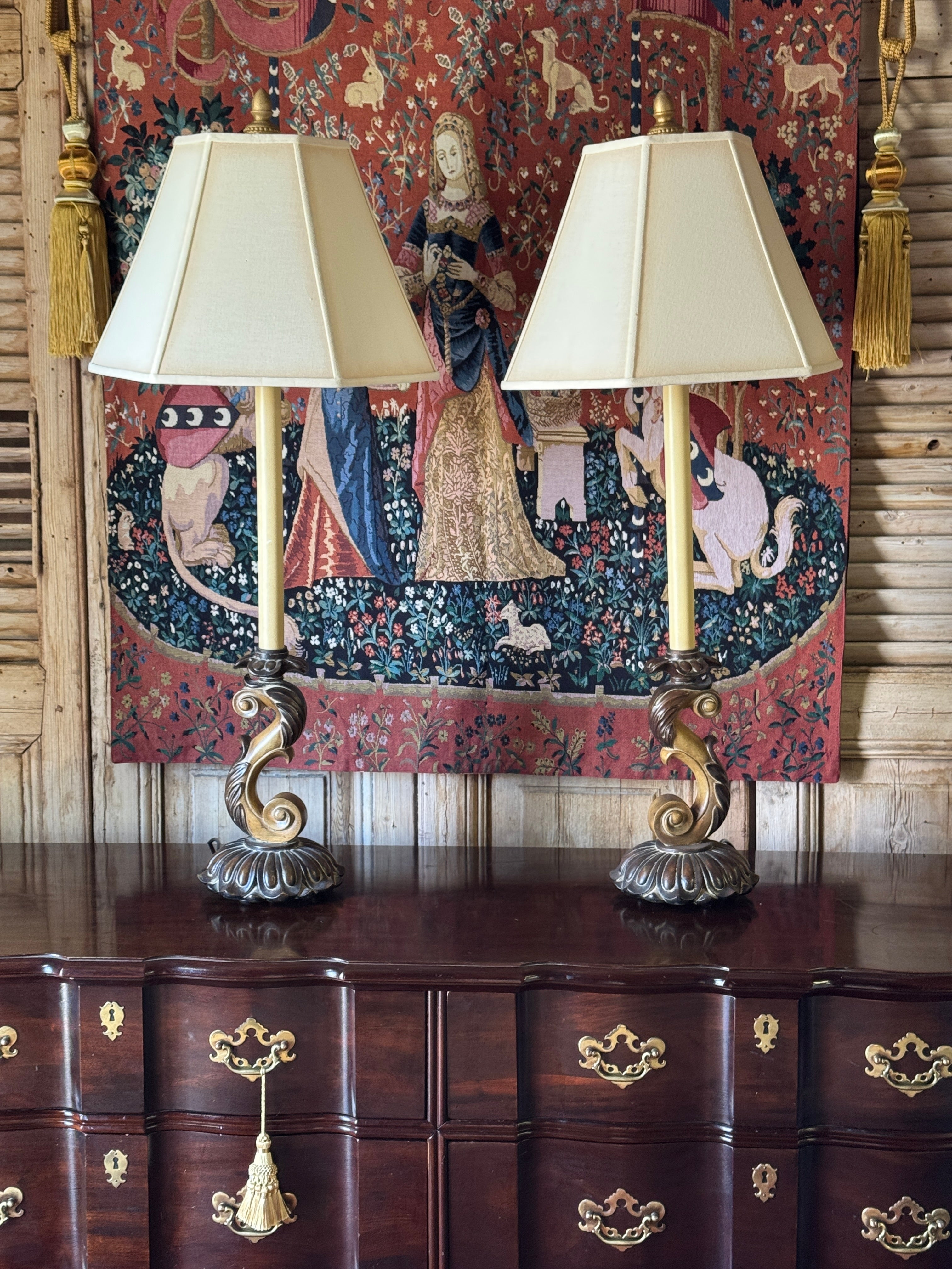 Pair of Large Scroll Candlestick Table Lamps