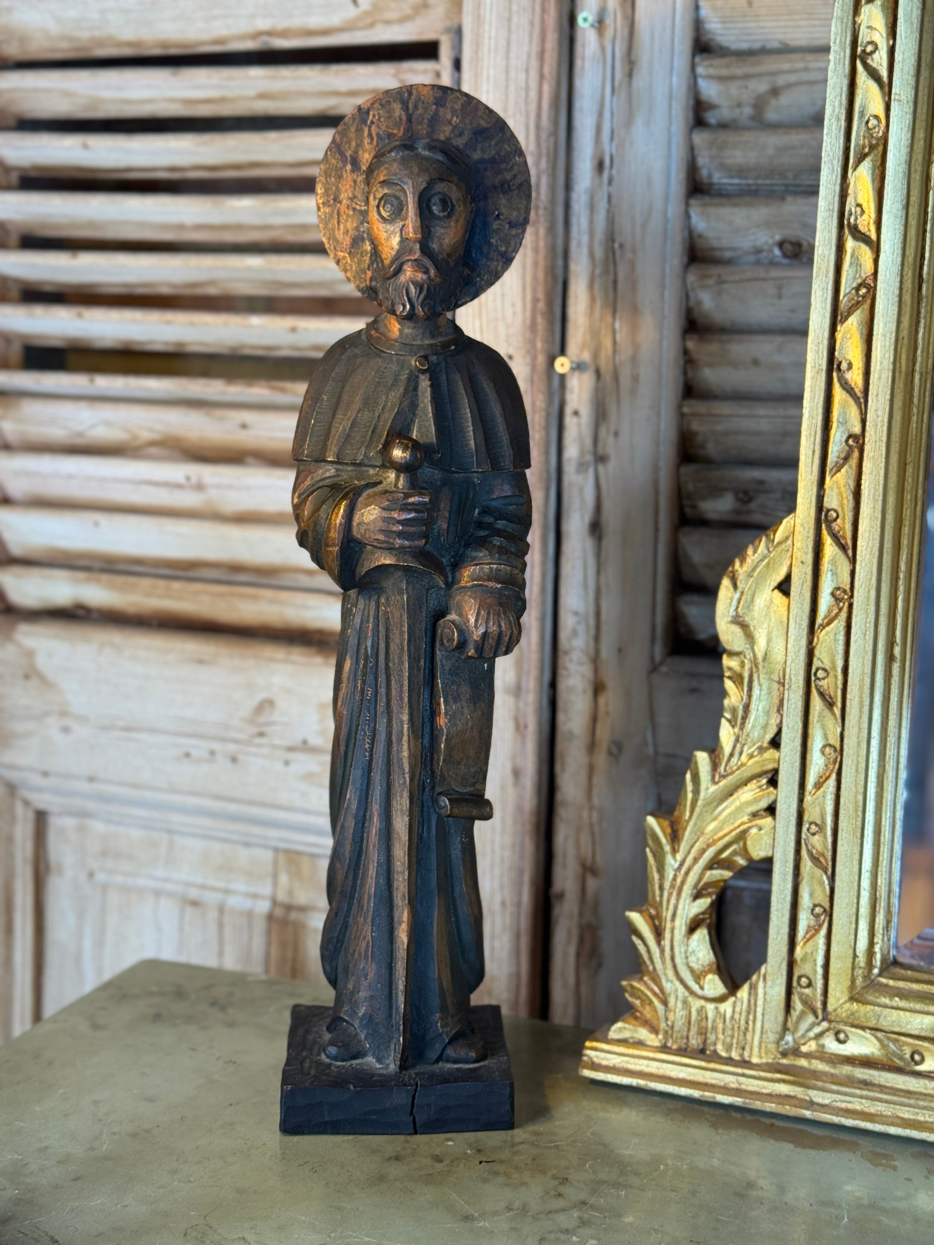 Antique Carved Timber Santos Figure of Saint Paul