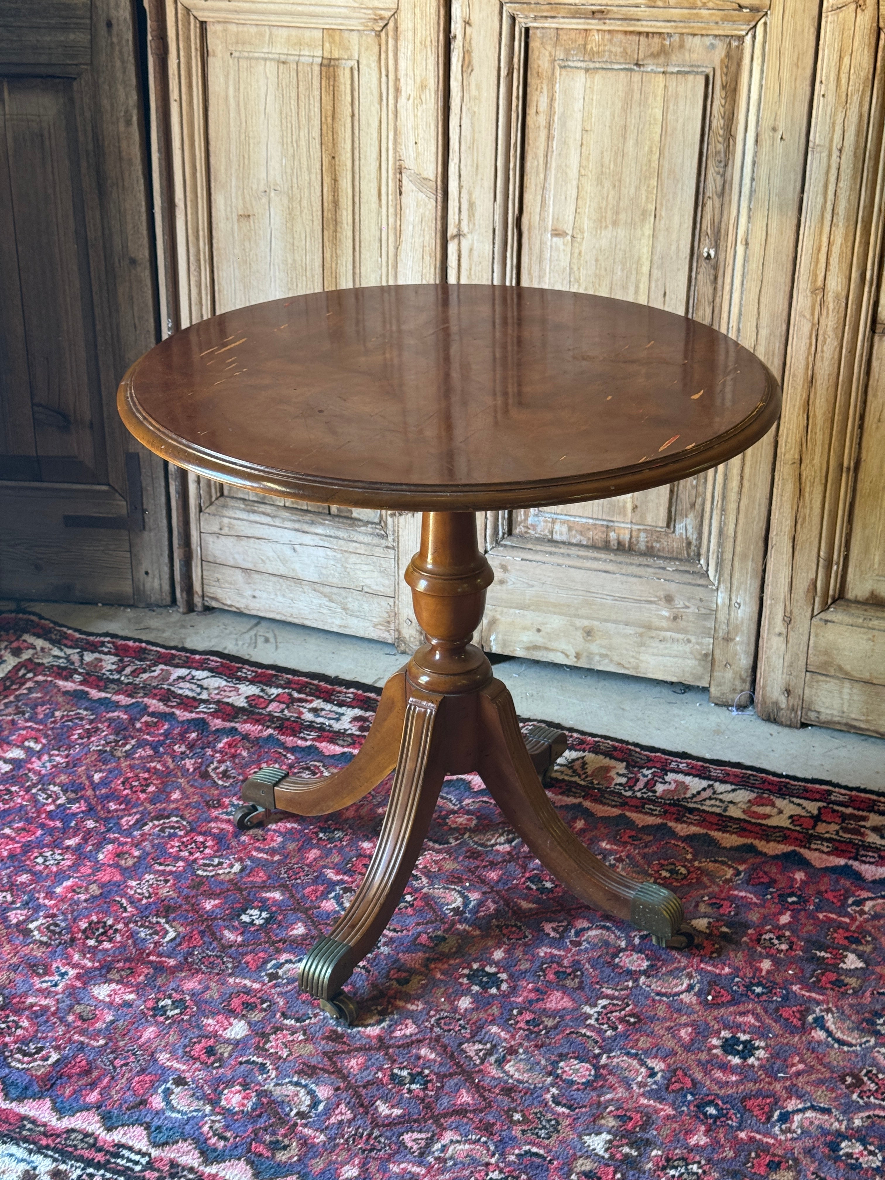 Vintage Timber Side Table on Brass Castors
