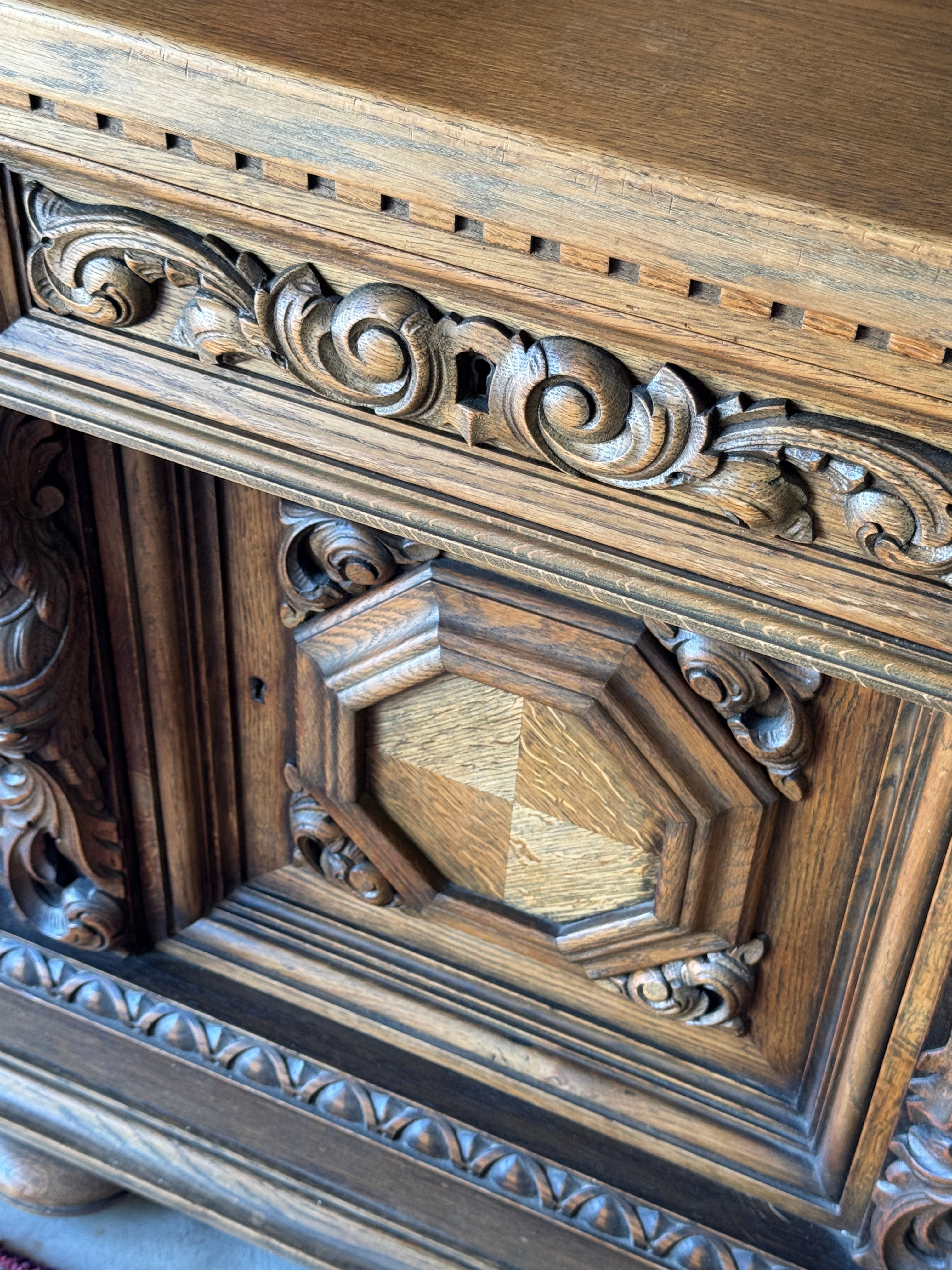 Vintage Danish Carved Timber Sideboard