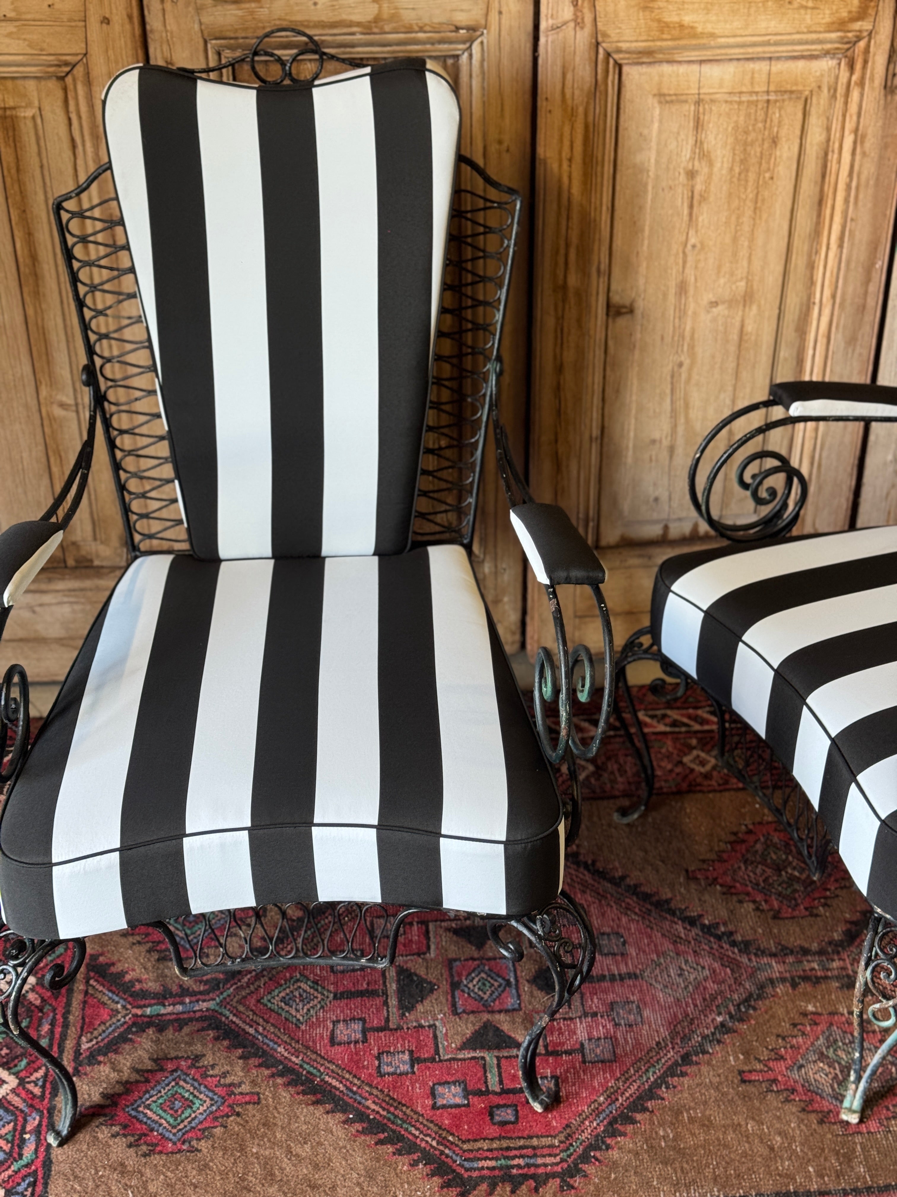 Pair of Newly Upholstered French Antique Wrought Iron Chairs