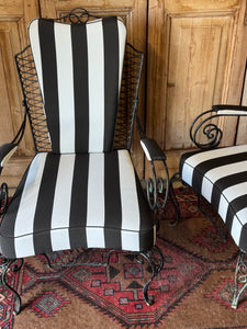 Pair of Newly Upholstered French Antique Wrought Iron Chairs