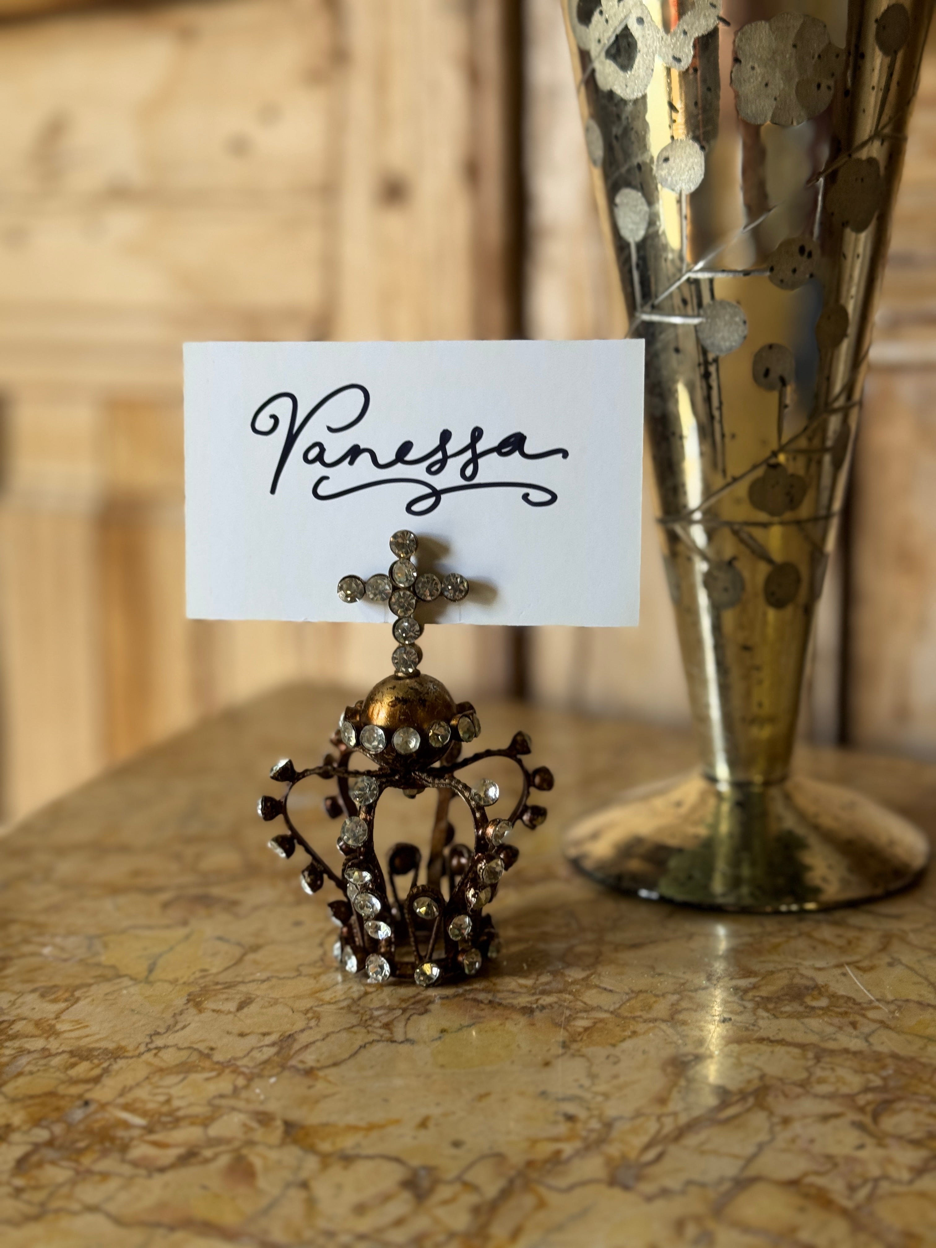Mini Diamanté Crown Name Card Holder / Decor