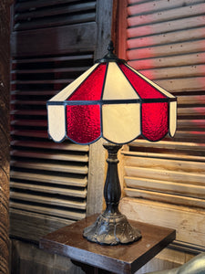 Vintage Red & White Striped Leadlight Table Lamp