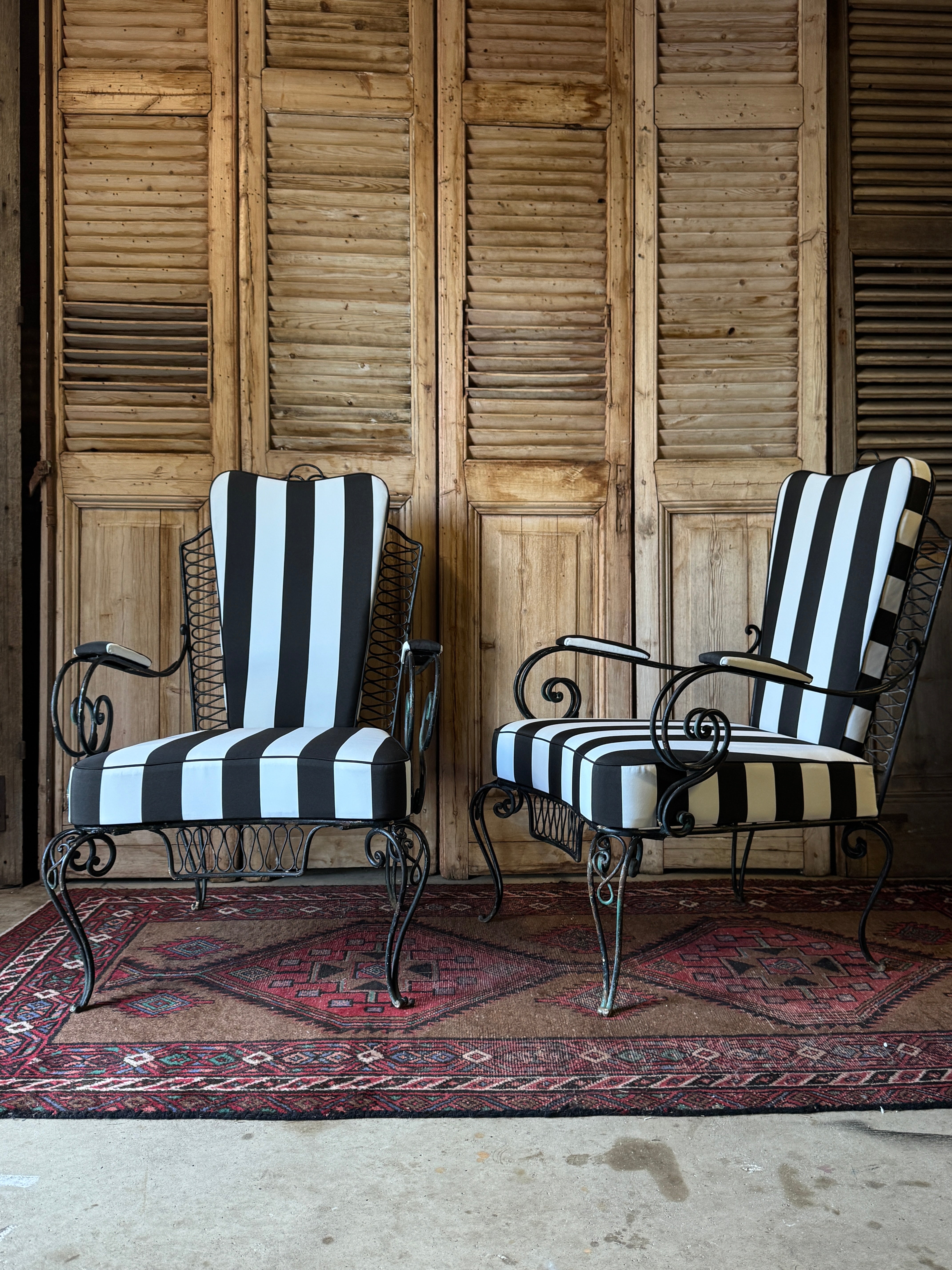 Pair of Newly Upholstered French Antique Wrought Iron Chairs