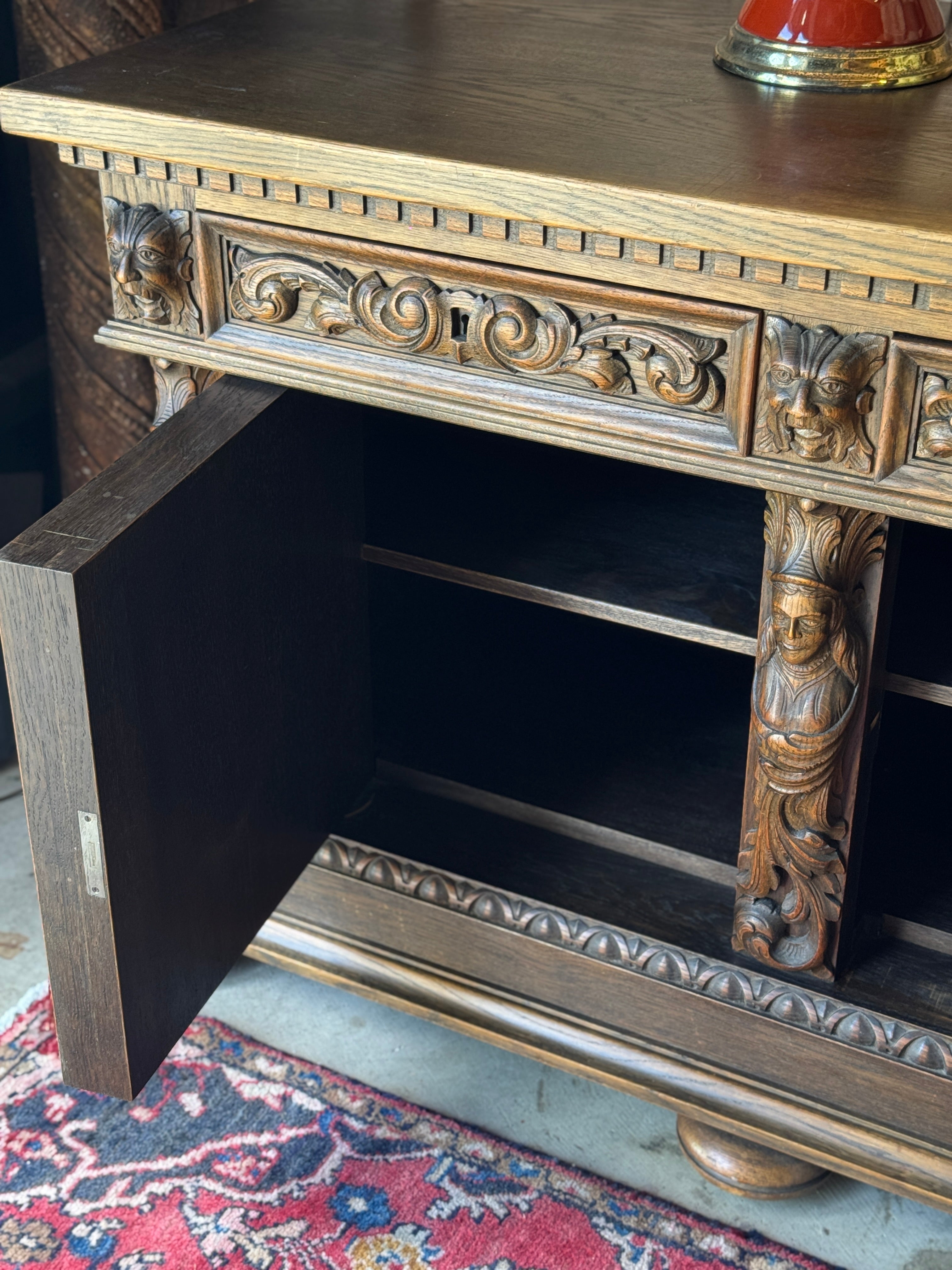 Vintage Danish Carved Timber Sideboard