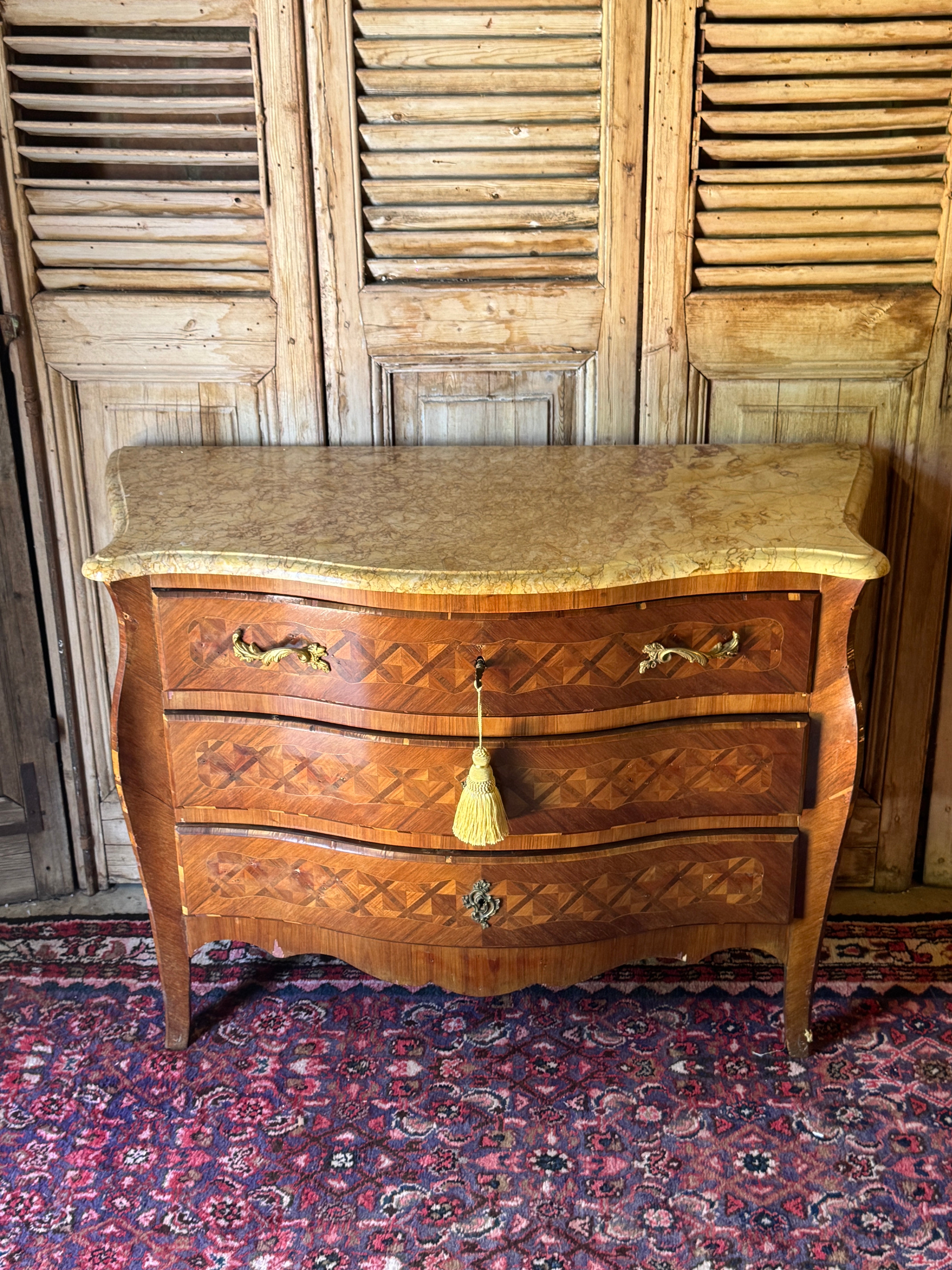 Vintage French Louis XV-Style Marble Top Commode