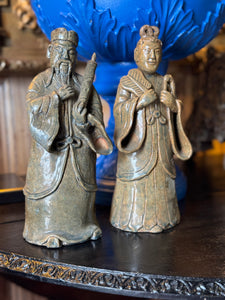 Pair of Vintage Glazed Terracotta Oriental Figures