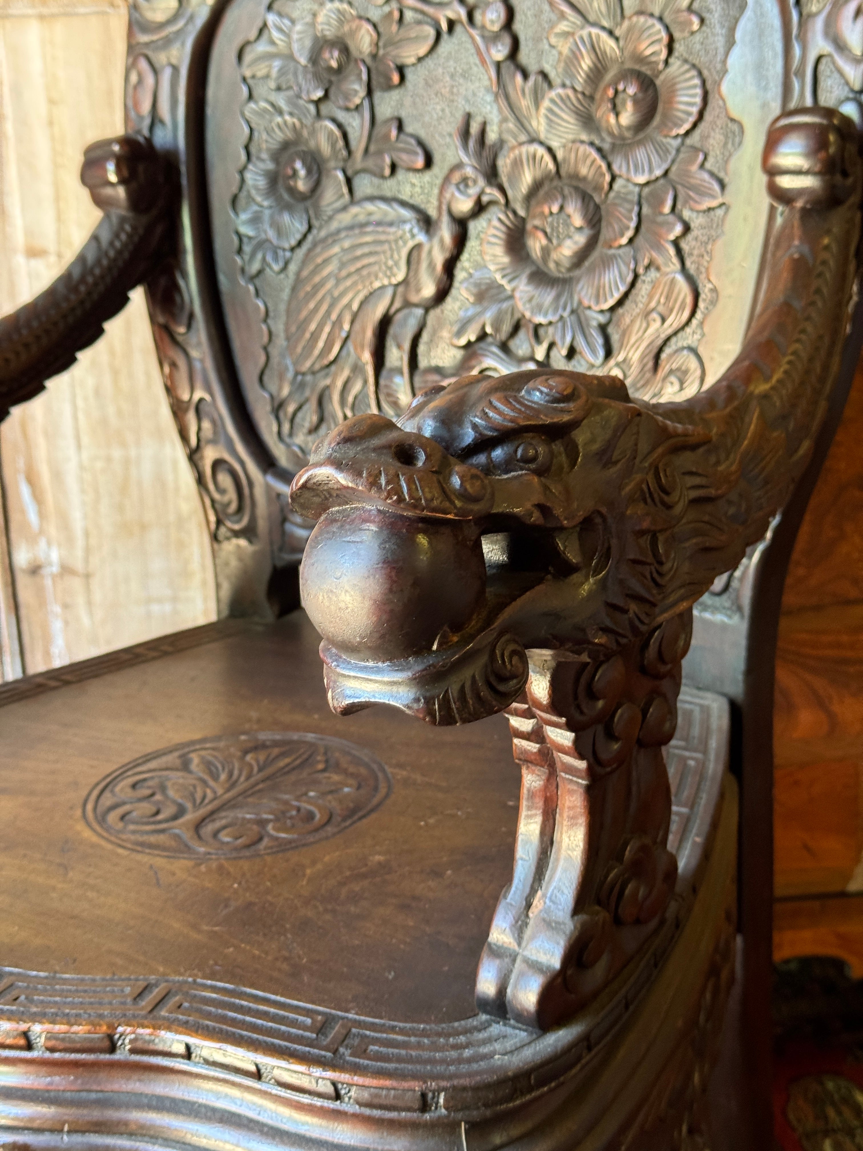 Antique 19th Century Chinese Dragon Throne Chair