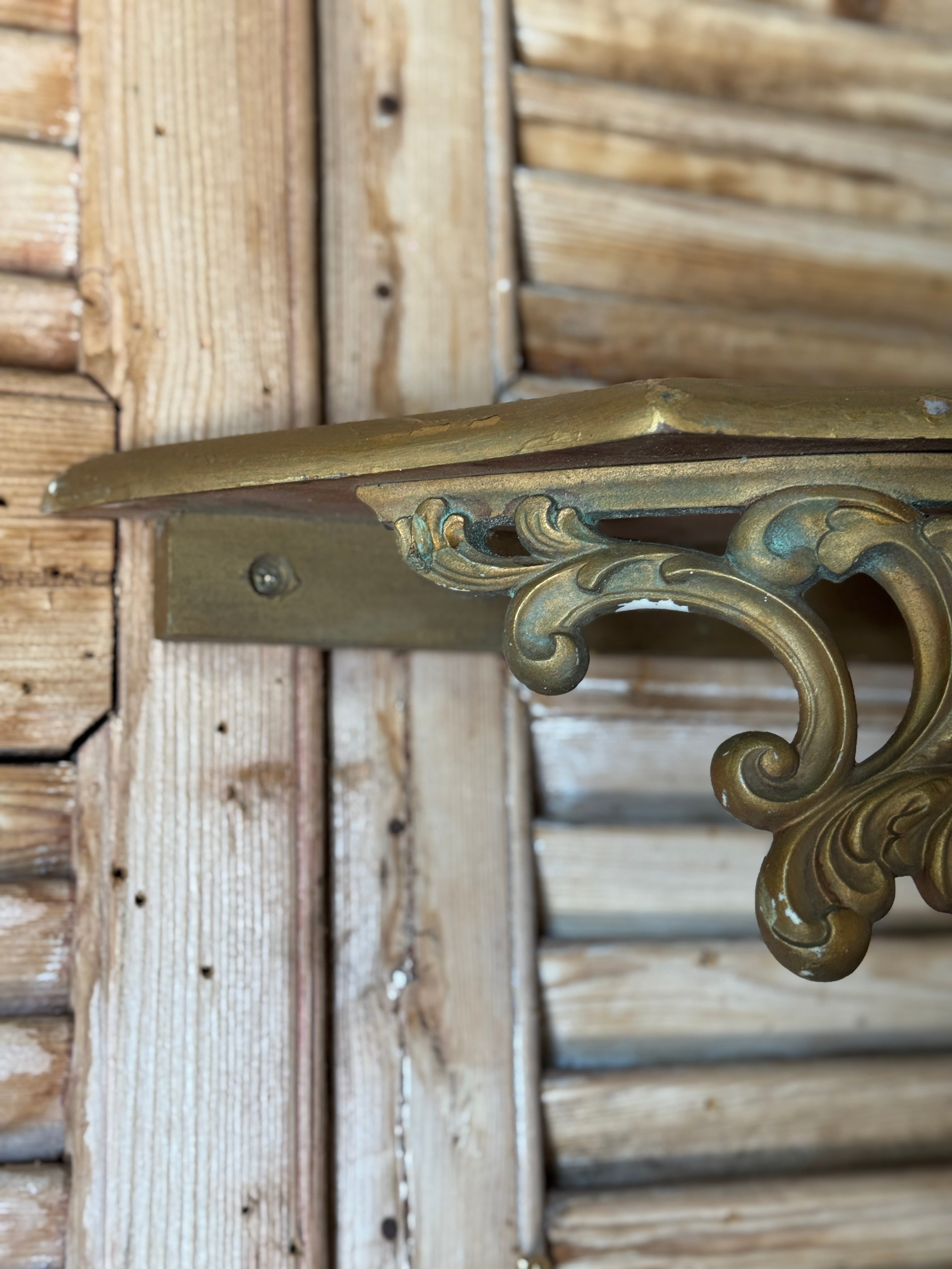 Vintage Gilt Wall Shelf with Rococo Scrollwork