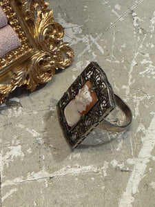 Vintage Sterling Silver Shell Cameo Filigree Ring – Size S 1/2 (6.6g)