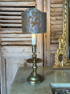 Pair of Antique 19th Century Brass Candlestick Lamps with Italian Made Shield Shades