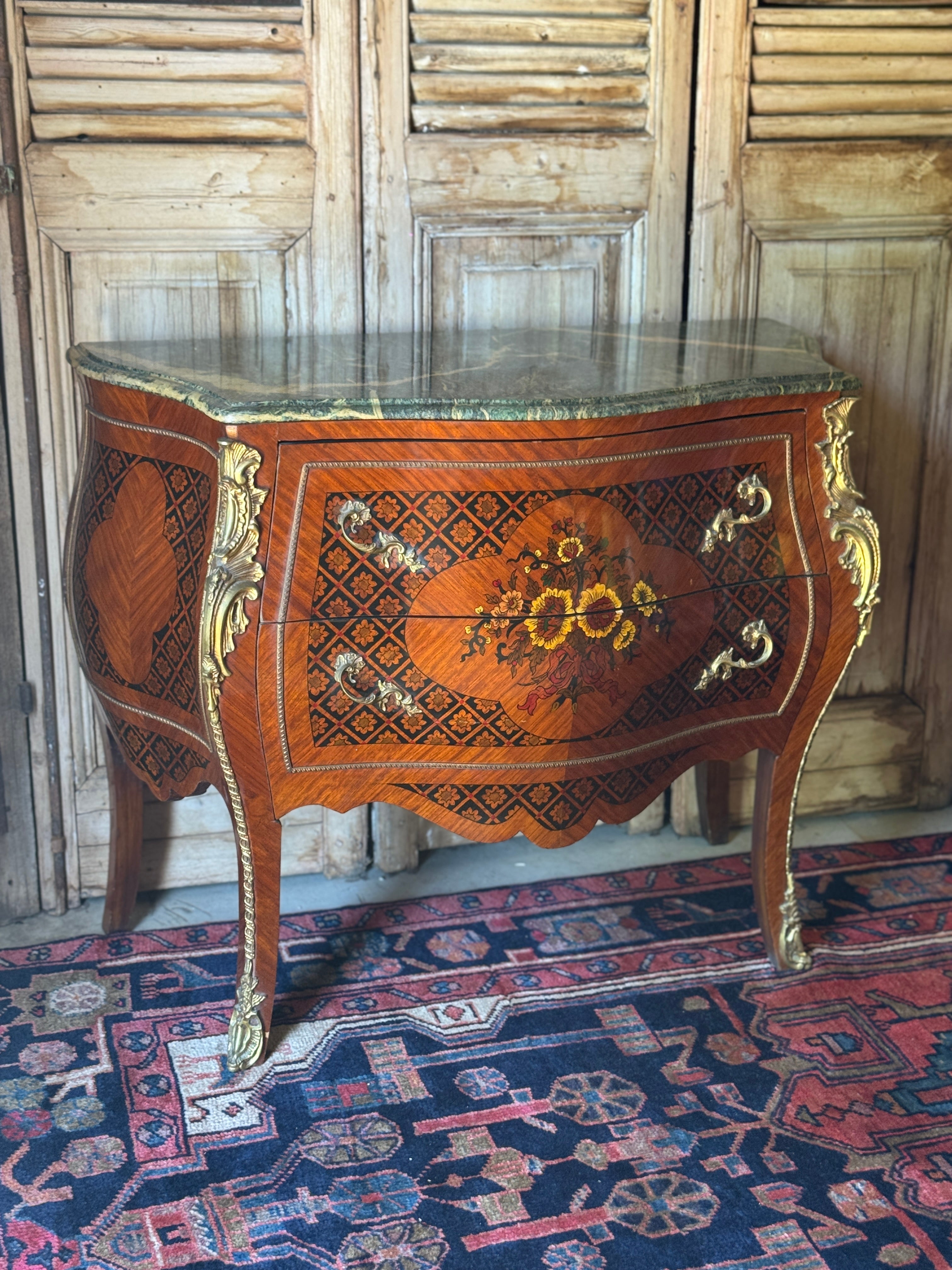 Vintage French Louis XV-Style Bombe Commode with Marble Top