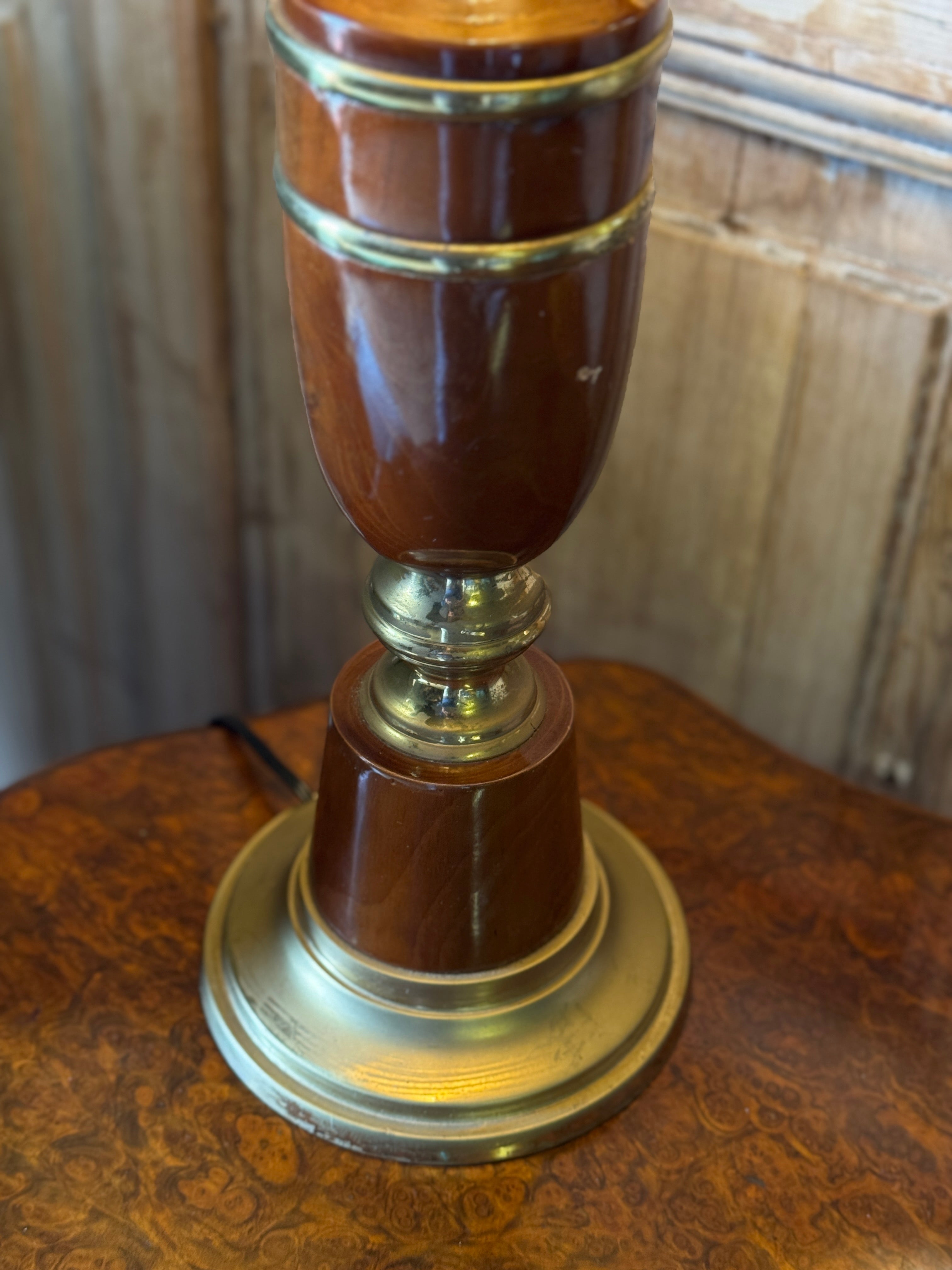 Vintage Wood & Brass Table Lamp