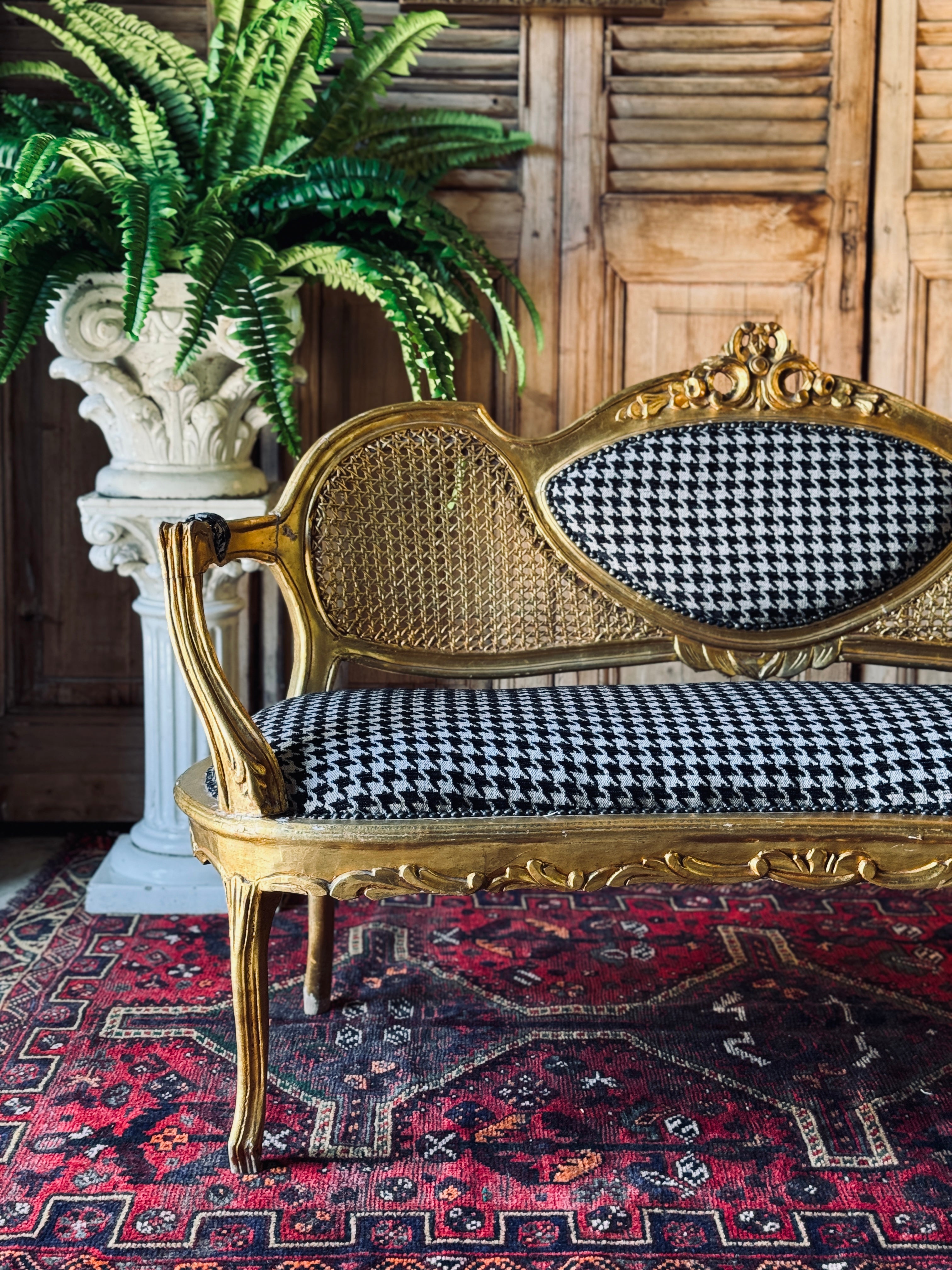 Vintage Gilt Rattan Settee