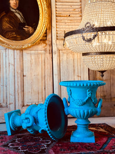 Blue Cast Iron Urn