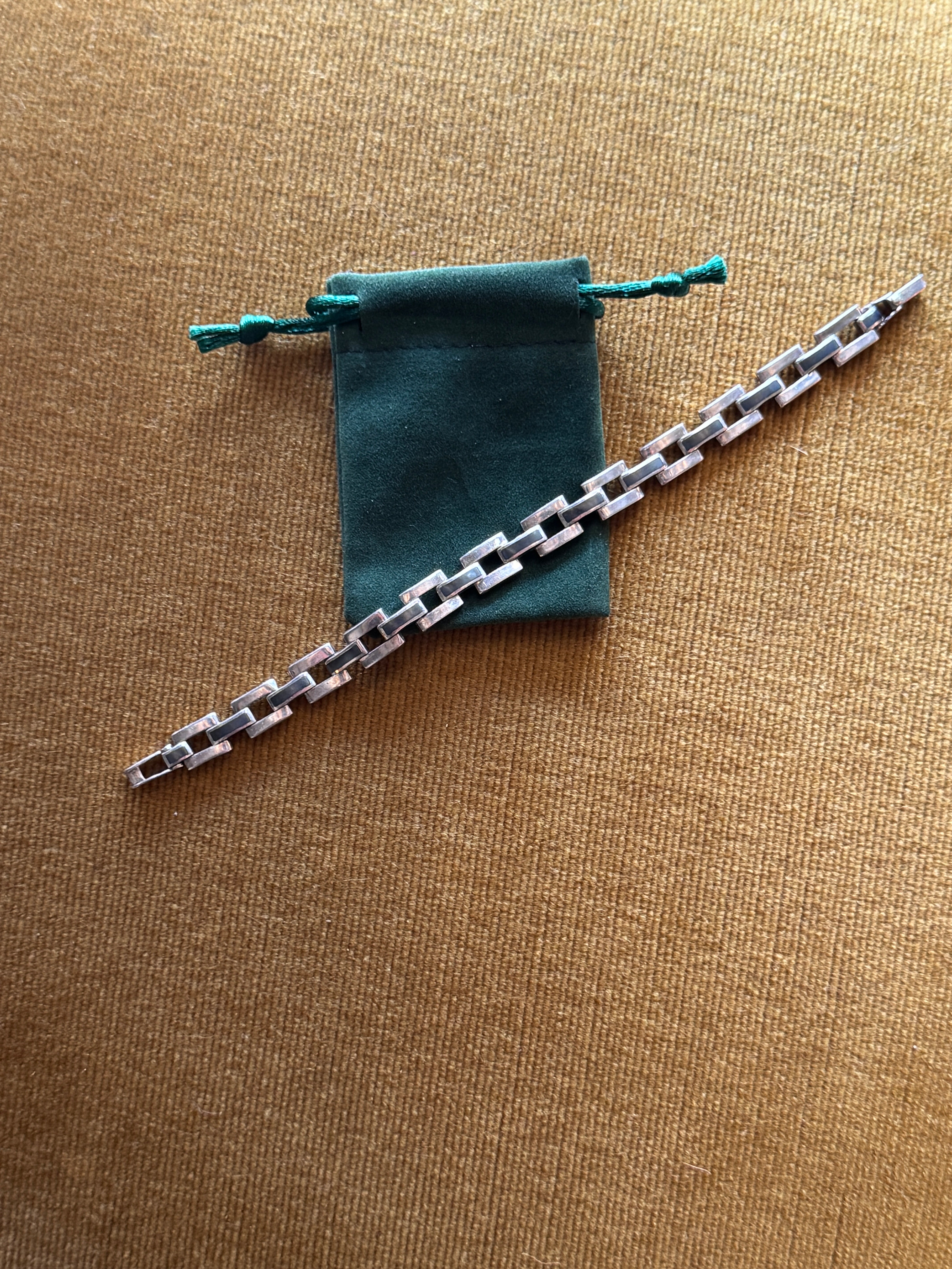 Vintage Sterling Silver Niello-Style Link Bracelet