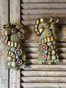 Vintage Pair of Handcarved Timber Wall Plaques