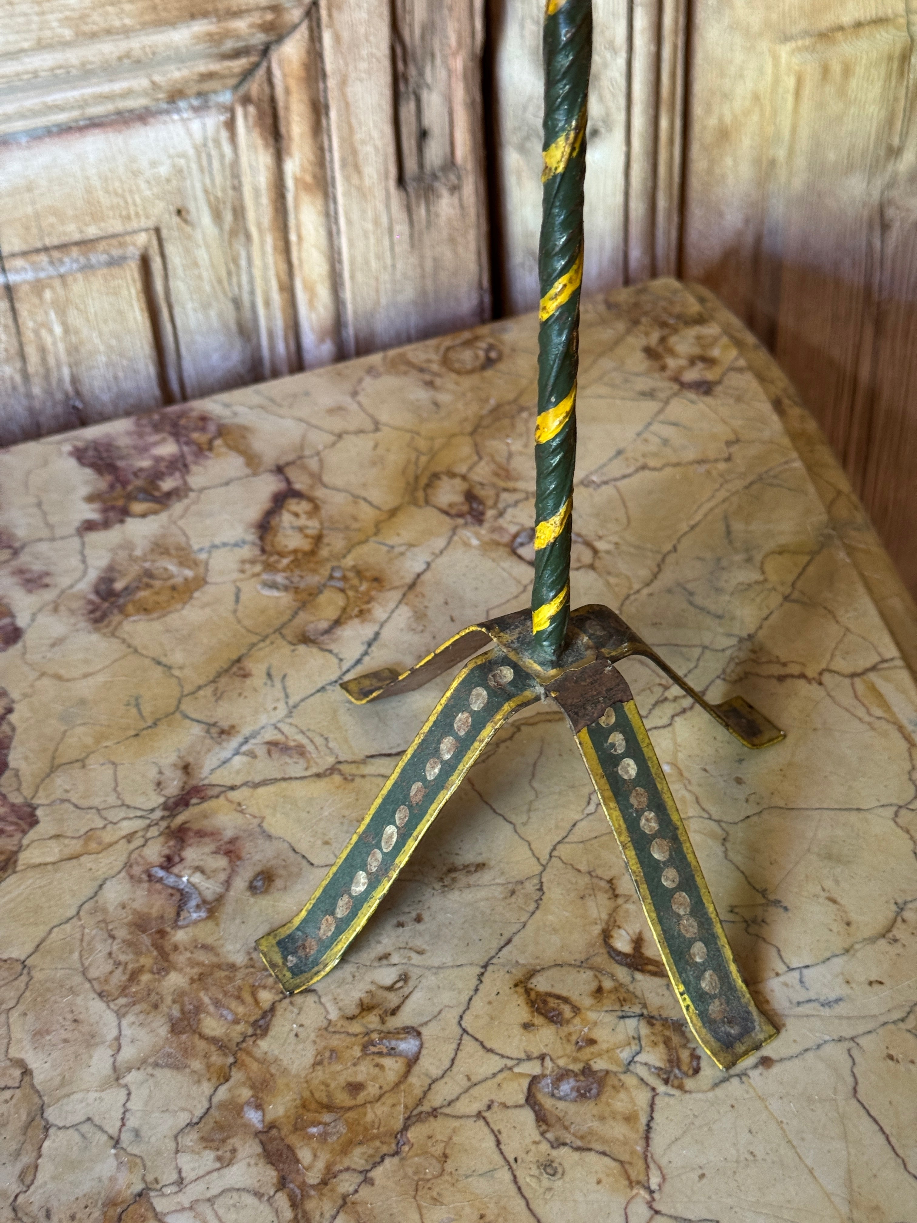 Vintage Hand Painted Metal Equestrian Taper Candle Holder