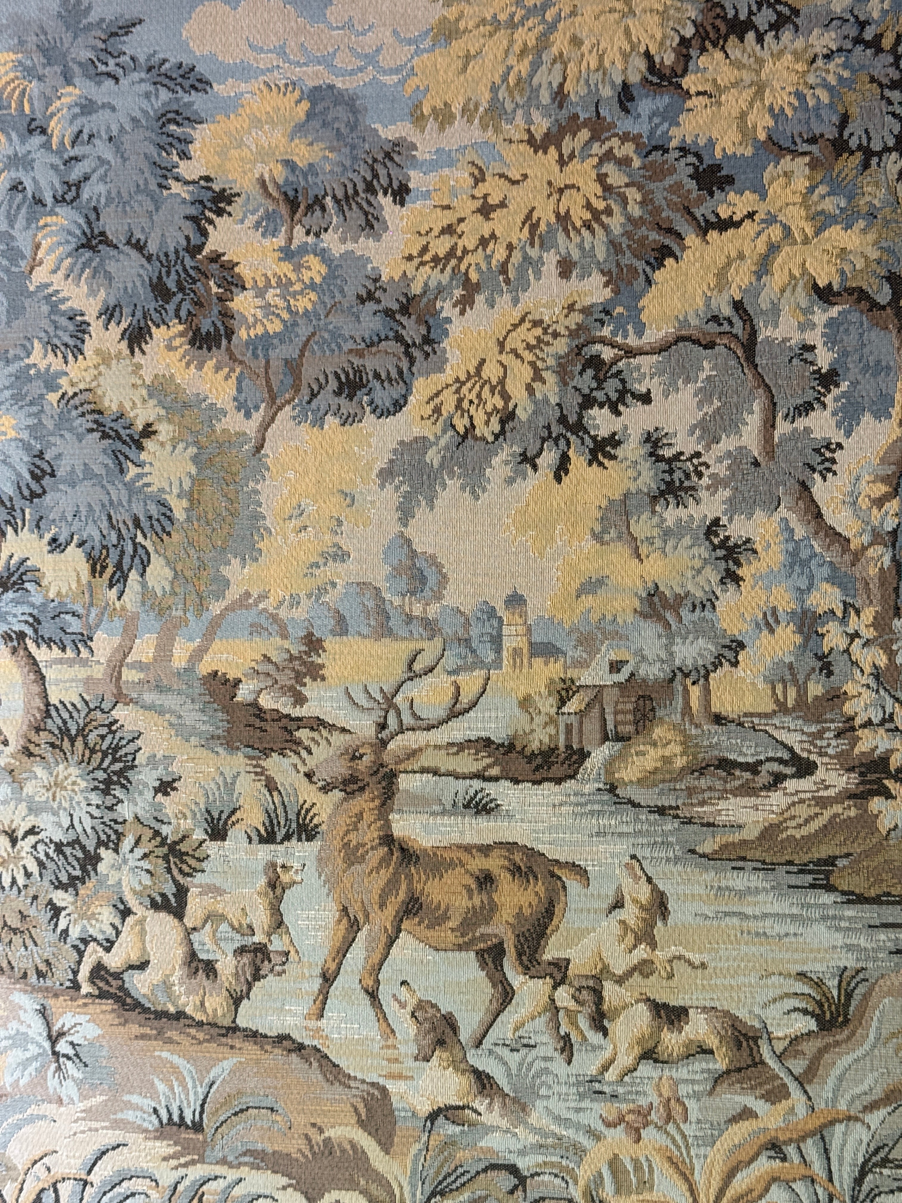 Large Vintage Framed Hunting Scene Tapestry