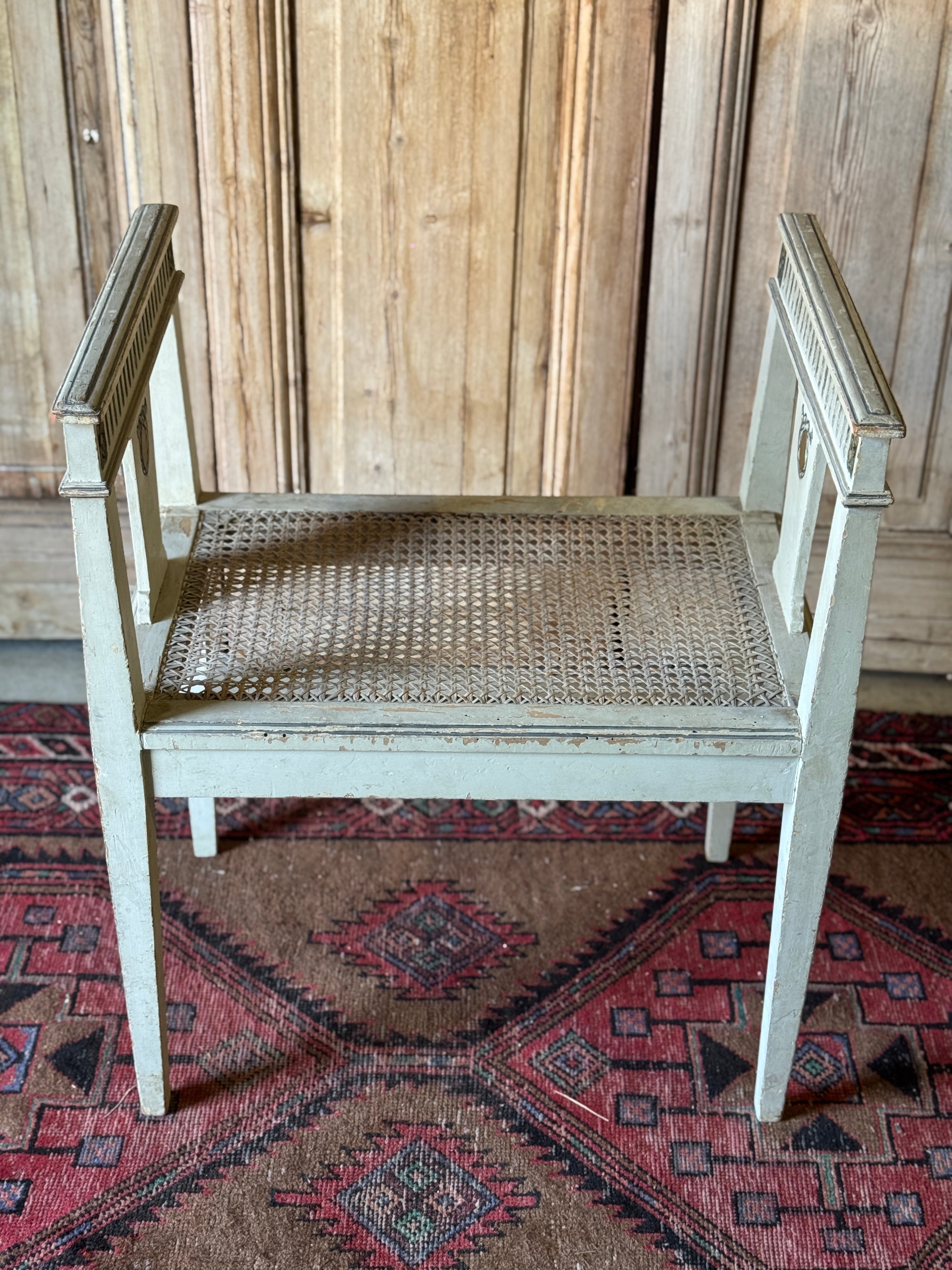 Vintage French Style Timber & Rattan Stool