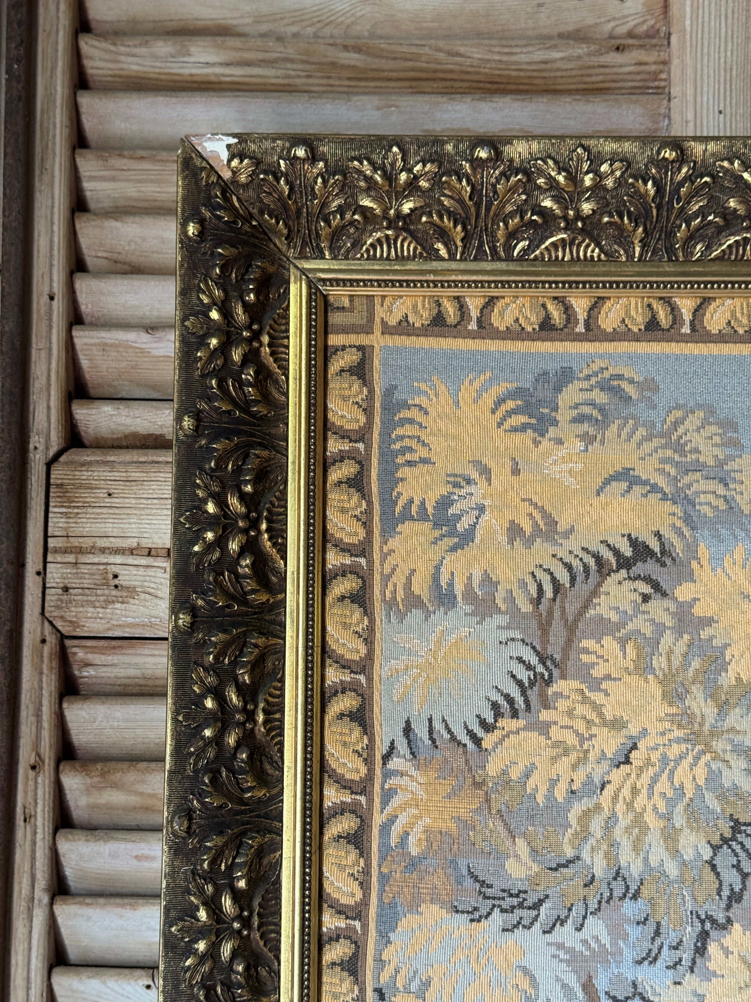 Large Vintage Framed Hunting Scene Tapestry