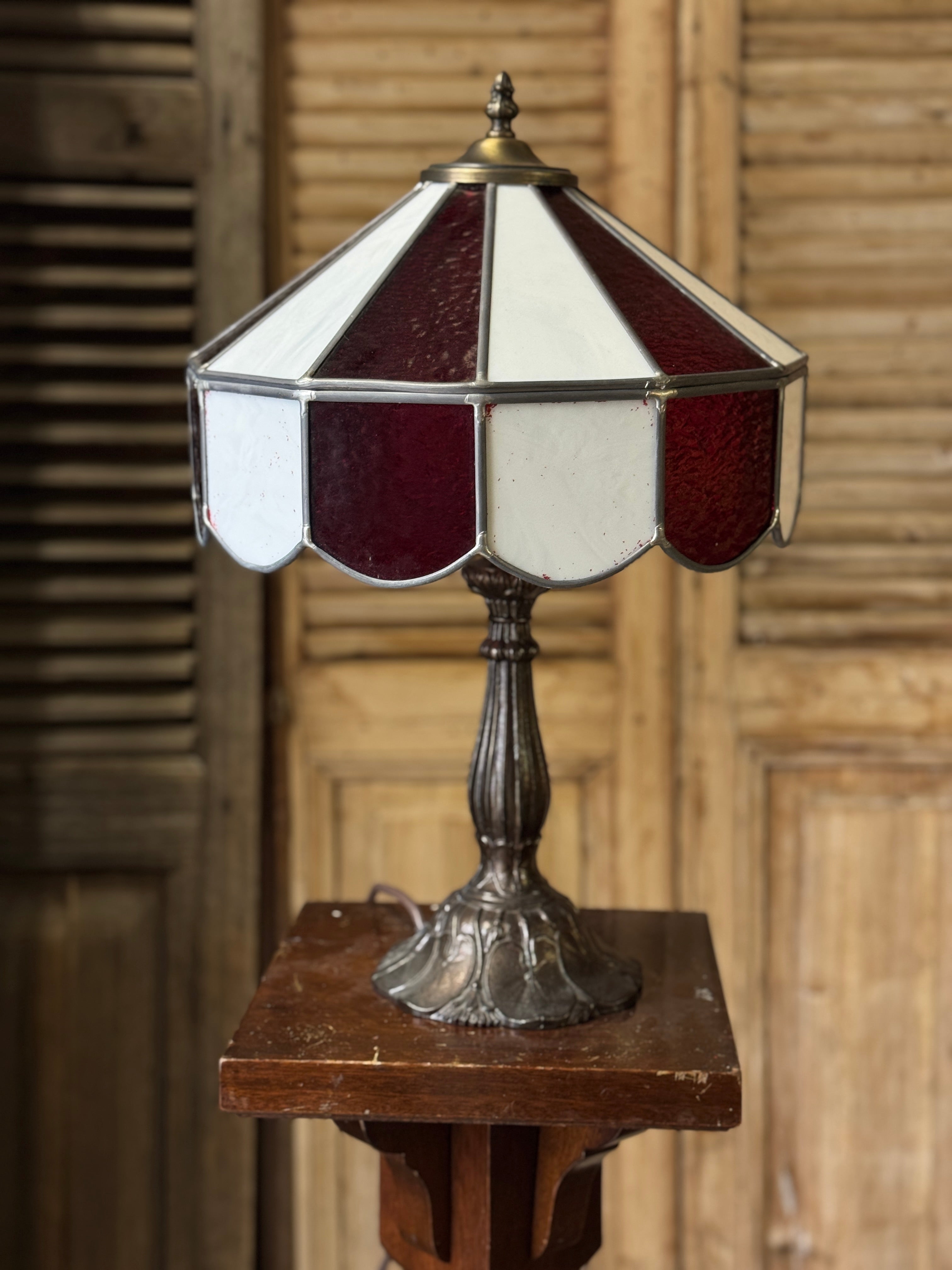 Vintage Red & White Striped Leadlight Table Lamp