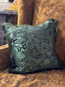 Woven Moiré Jacquard Cushion - Forest Green