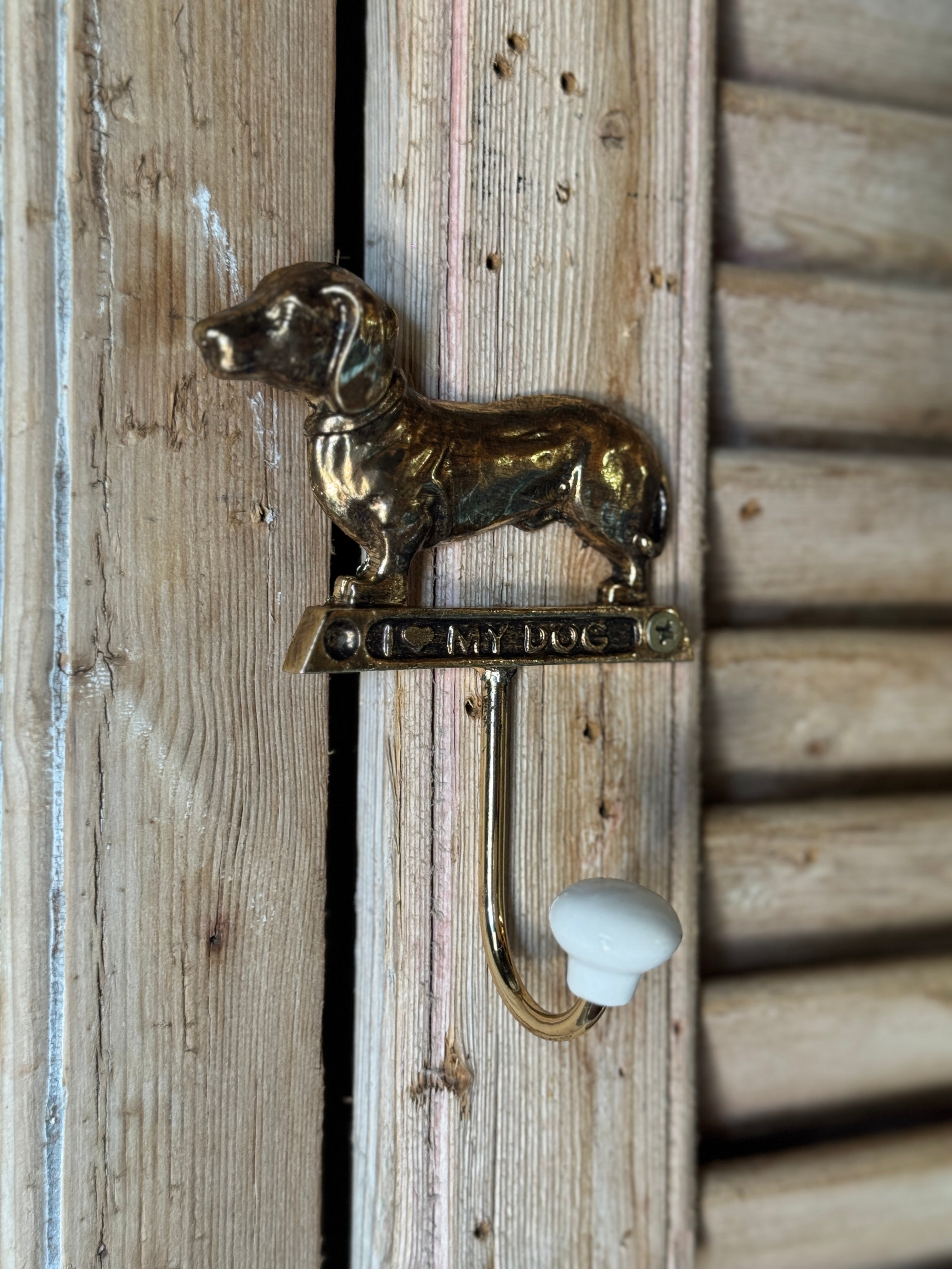 Dachsund Gilt Metal Wall Hook with Ceramic Knob