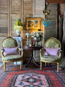 Vintage Chinoiserie Lamp with Fringed Green Velvet Shade